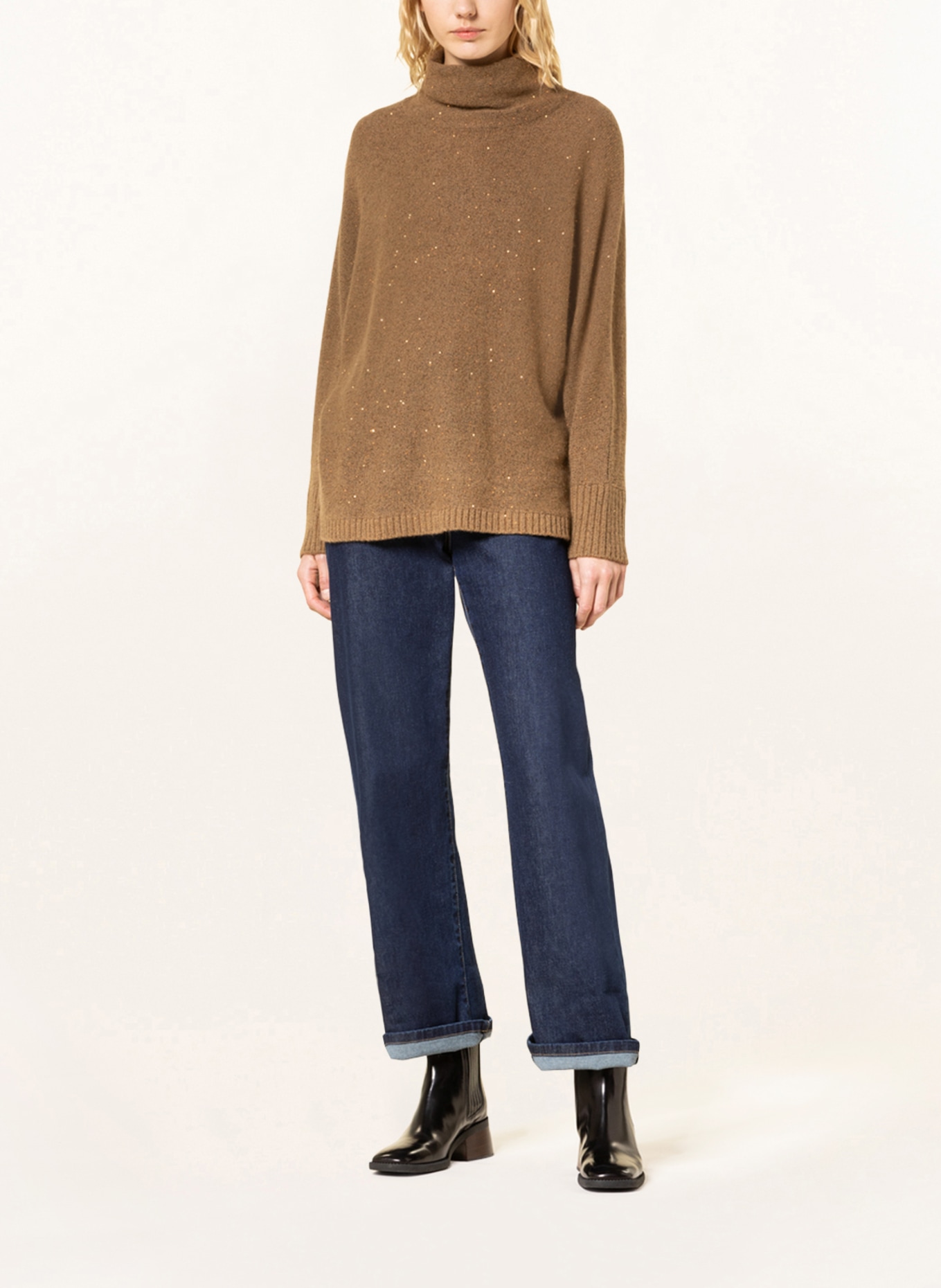 FABIANA FILIPPI Turtleneck sweater with sequins, Color: BROWN (Image 2)