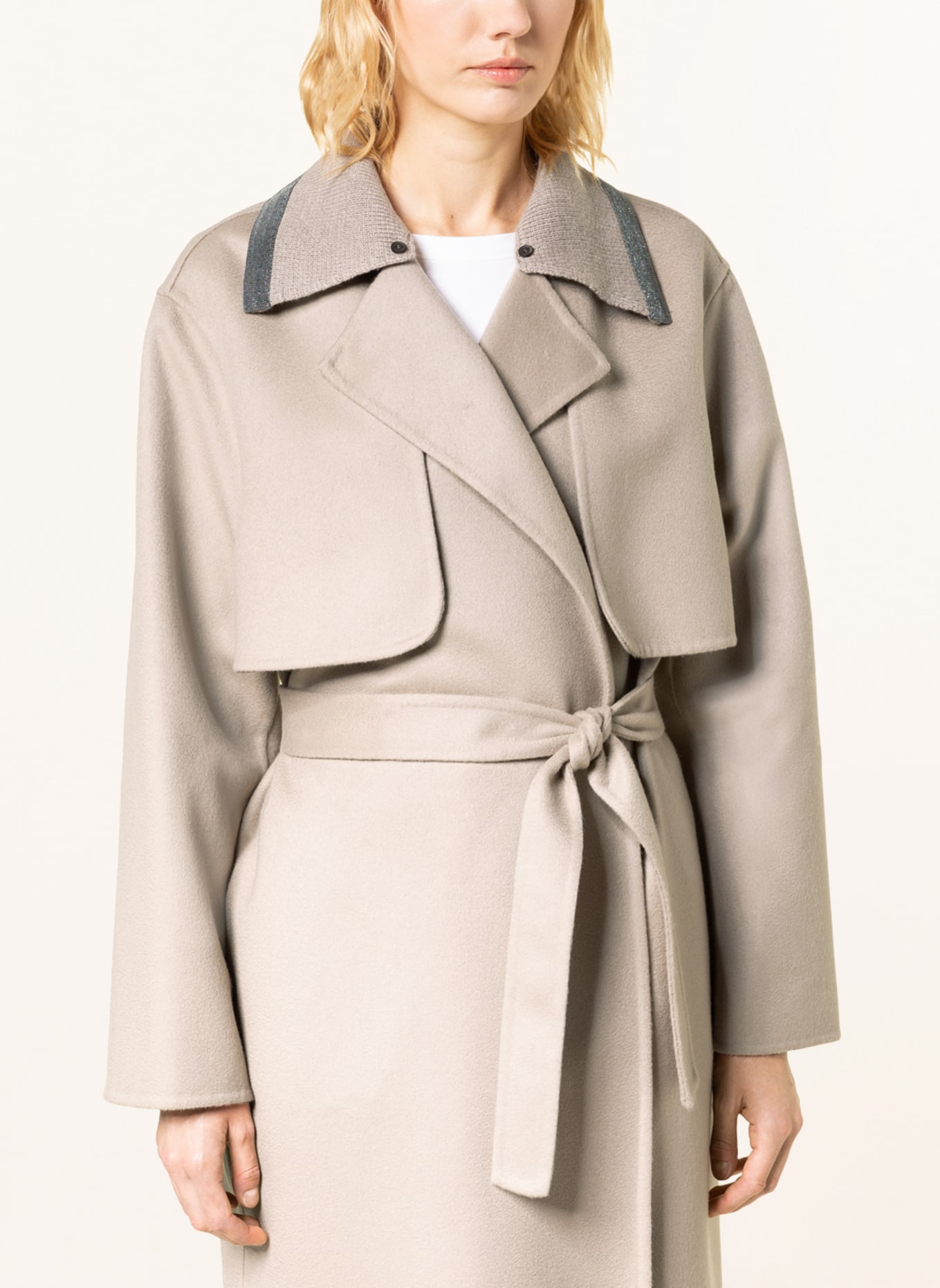 FABIANA FILIPPI Coat in merino wool with decorative beads, Color: TAUPE (Image 5)