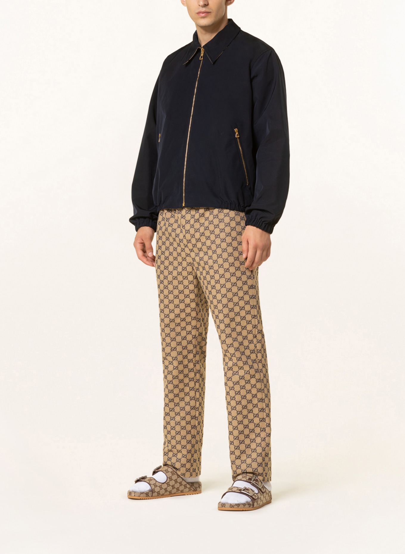 GUCCI Reversible bomber jacket in dark blue beige