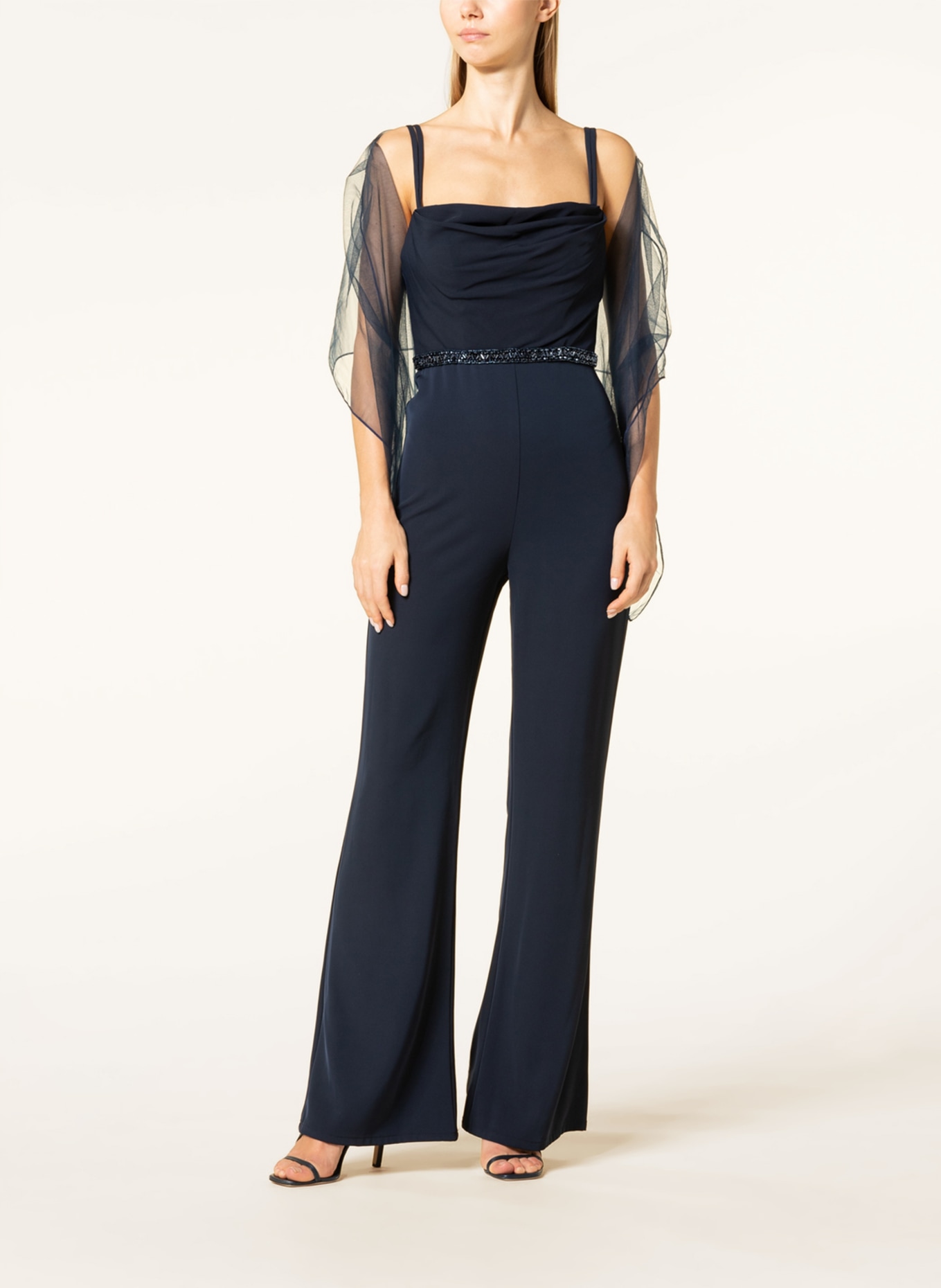 unique Jumpsuit with beading and stole, Color: DARK BLUE (Image 2)