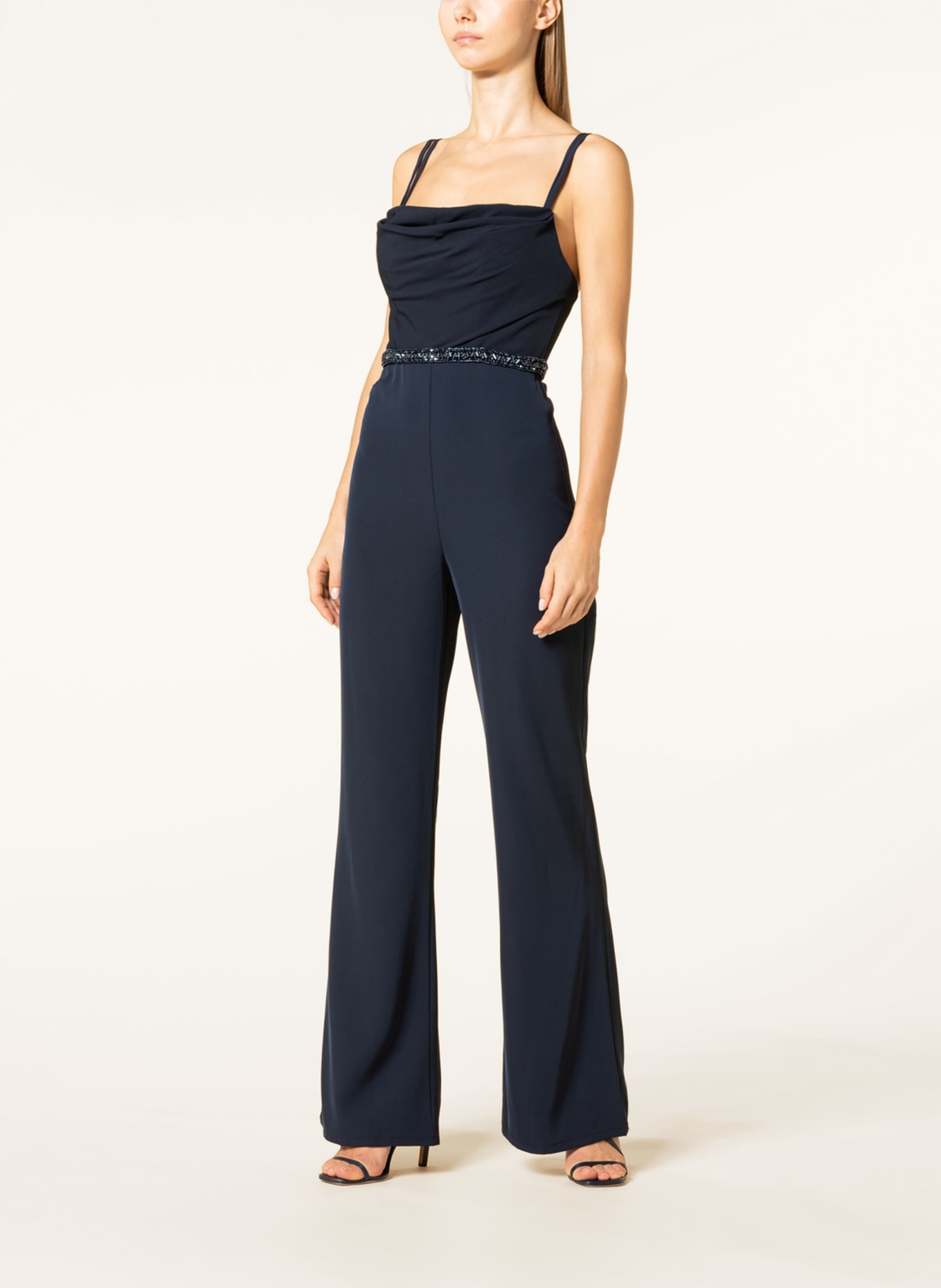unique Jumpsuit with beading and stole, Color: DARK BLUE (Image 3)