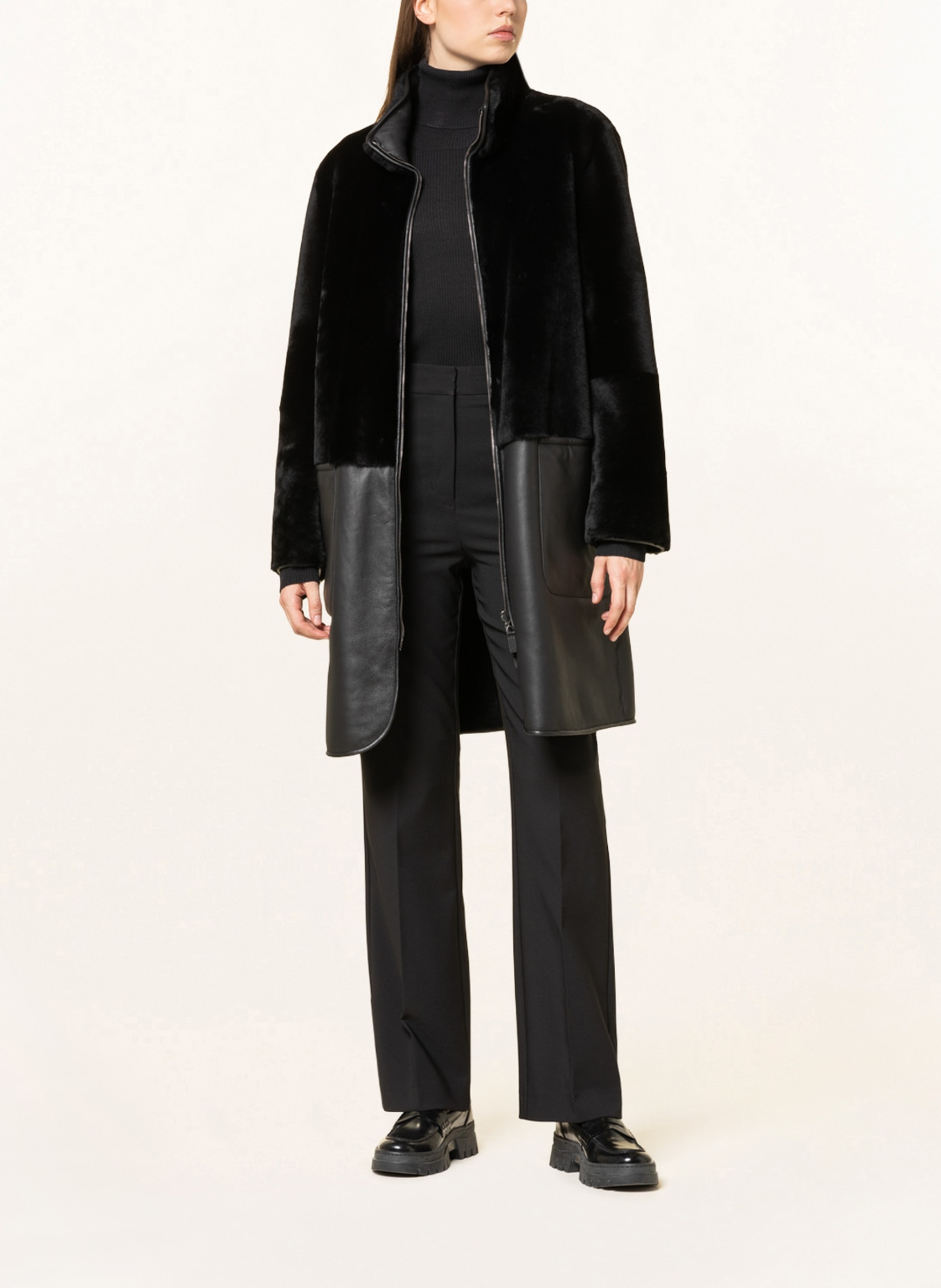 EMPORIO ARMANI Reversible lambskin coat, Color: BLACK (Image 3)