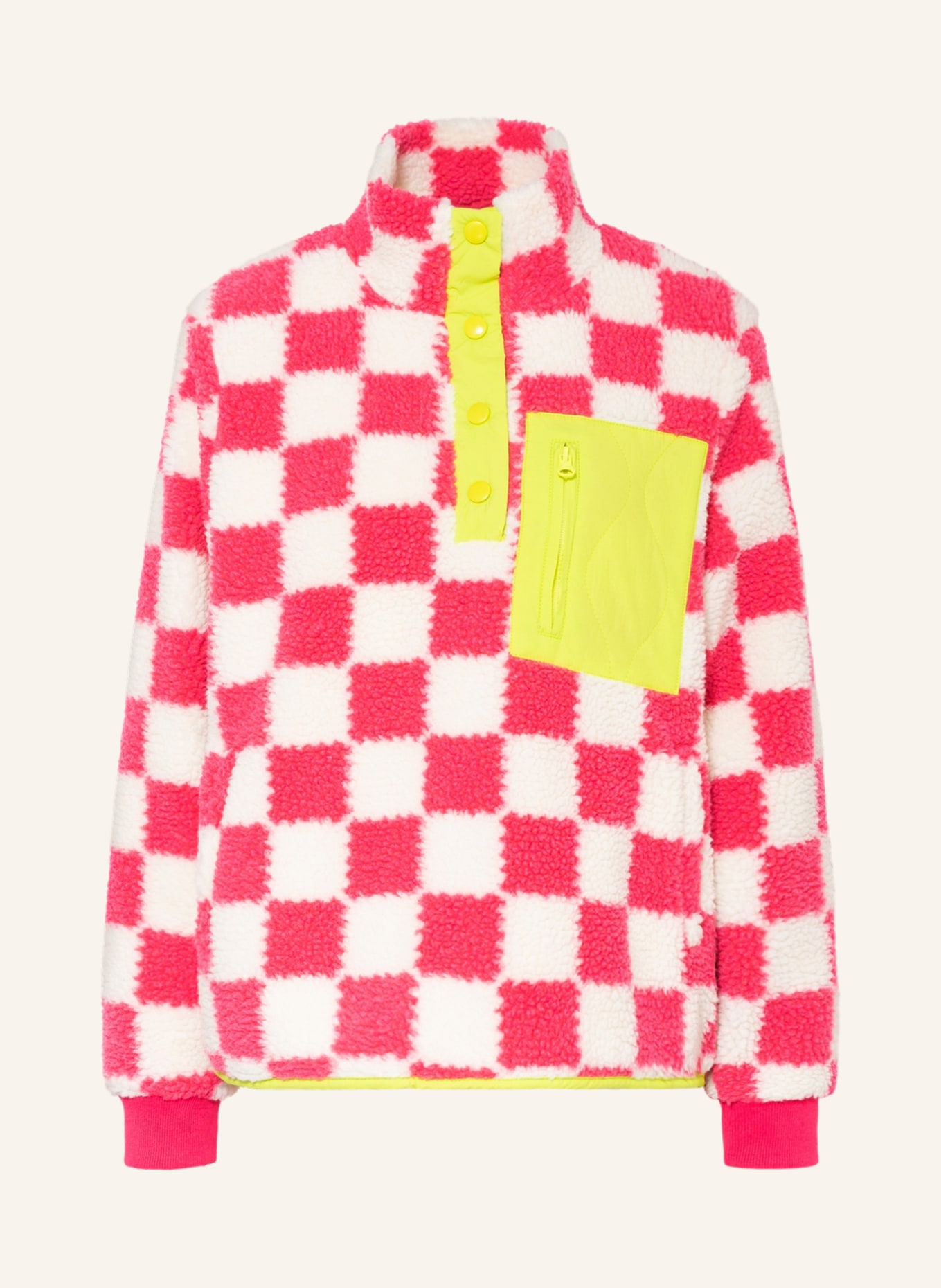 NEO NOIR Anorak jacket CHUNY CHESS made of teddy, Color: WHITE/ PINK/ NEON YELLOW (Image 1)