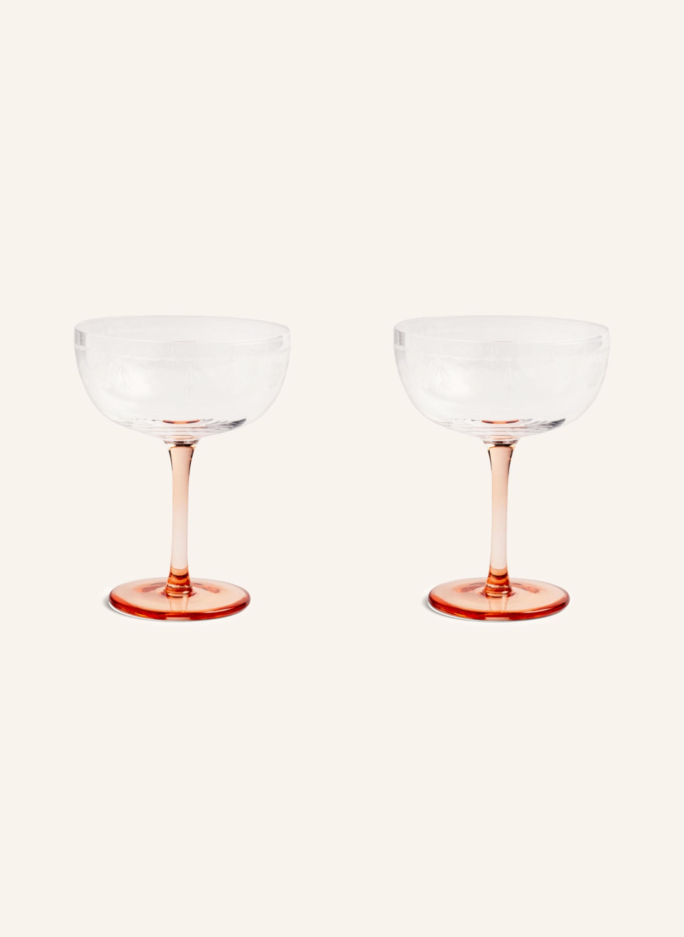 &k amsterdam Set of 2 champagne glasses CHAMPAGNE FLORAL, Color: WHITE/ LIGHT ORANGE (Image 1)
