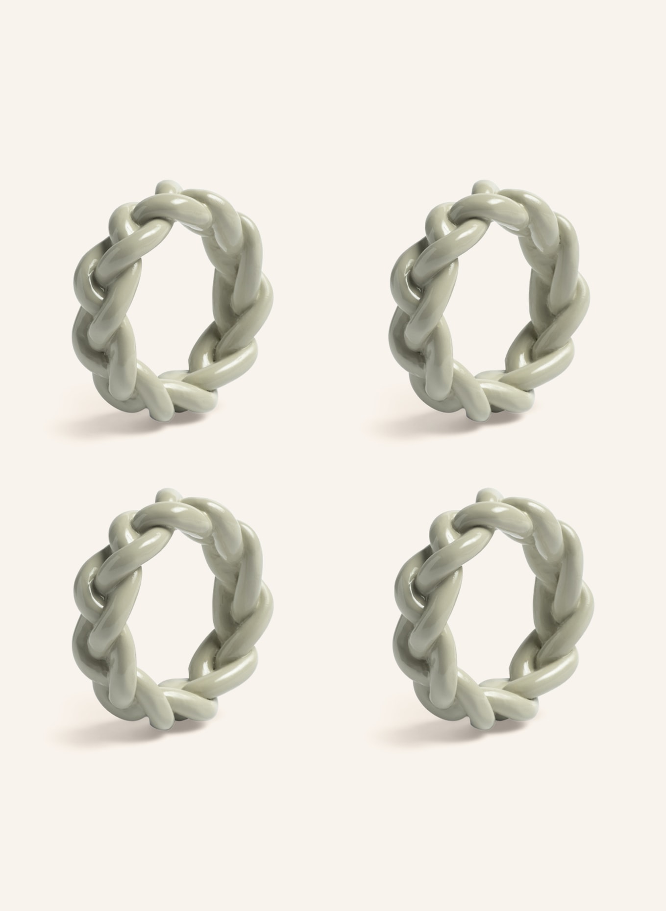 &k amsterdam Set of 4 napkin rings BRAID, Color: LIGHT GRAY (Image 1)