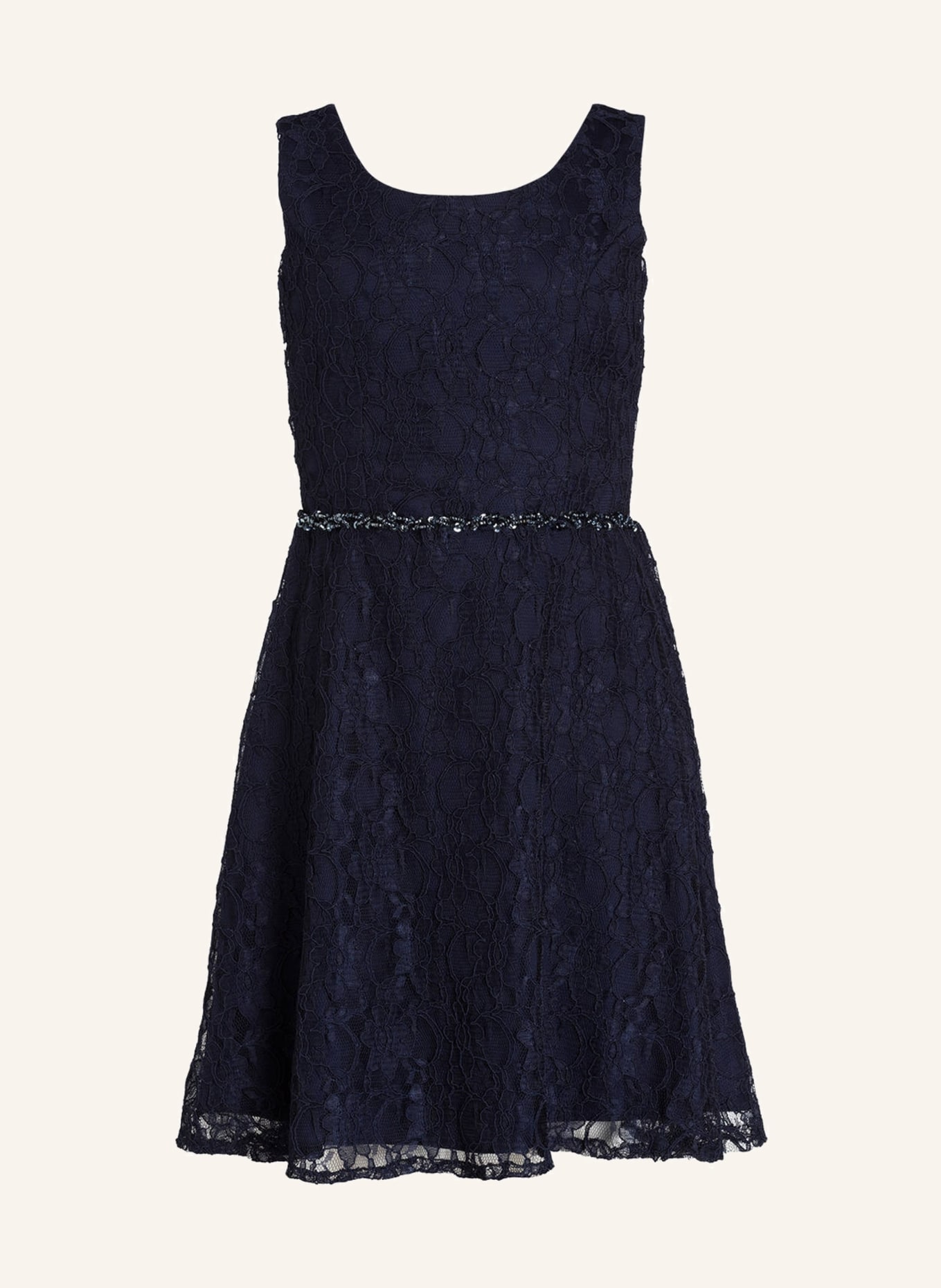 G.O.L. FINEST COLLECTION Sukienka koronkowa z obszyciem ozdobnymi kamykami i z etolą, Kolor: GRANATOWY (Obrazek 1)