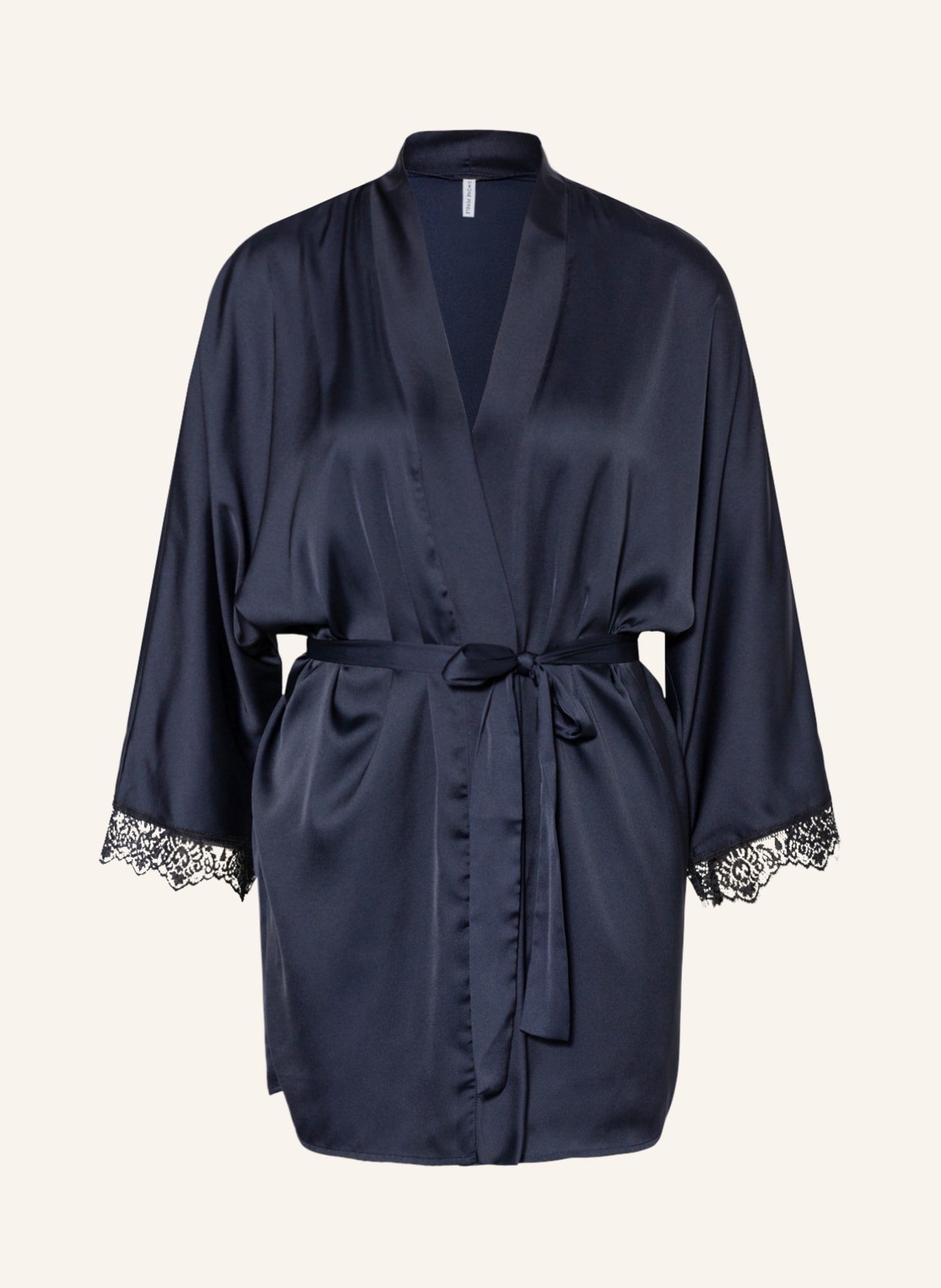 SIMONE PÉRÈLE Women’s dressing gown SATIN SECRETS with 3/4 sleeves, Color: DARK BLUE (Image 1)