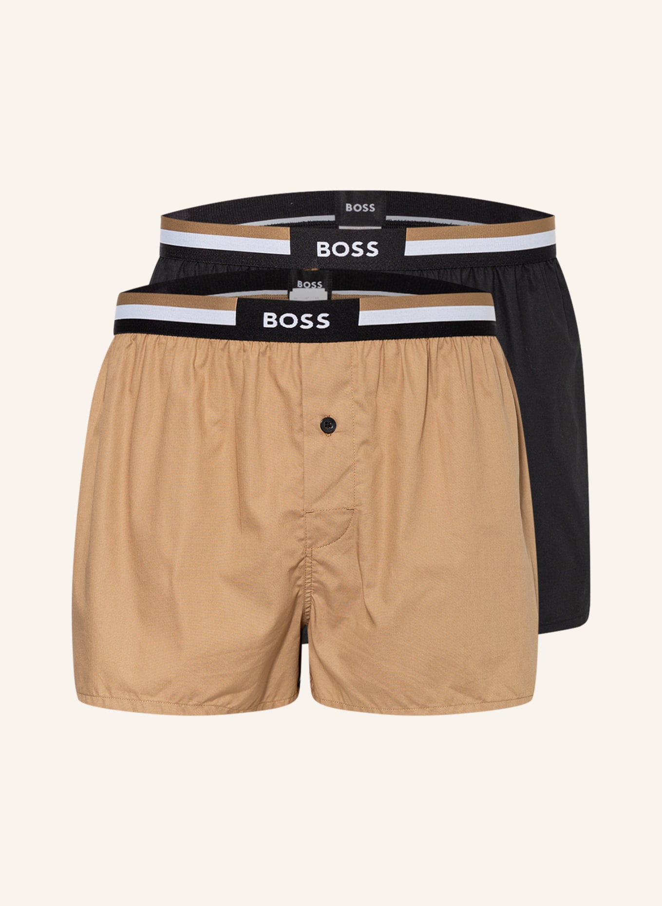 BOSS 2-pack of woven boxer shorts in beige/ black