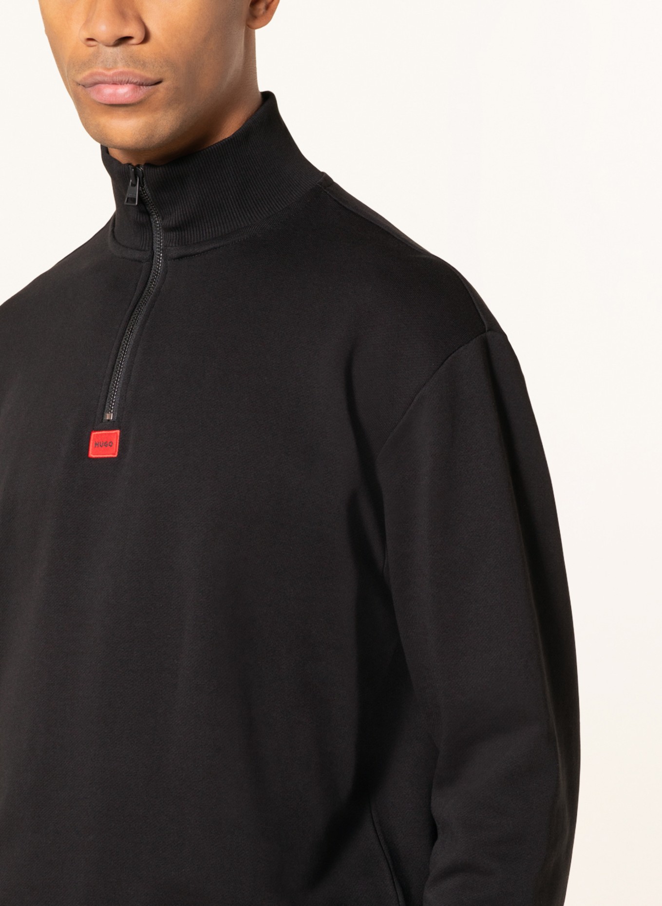 HUGO Half-zip sweater in sweatshirt fabric DURTY, Color: BLACK (Image 4)