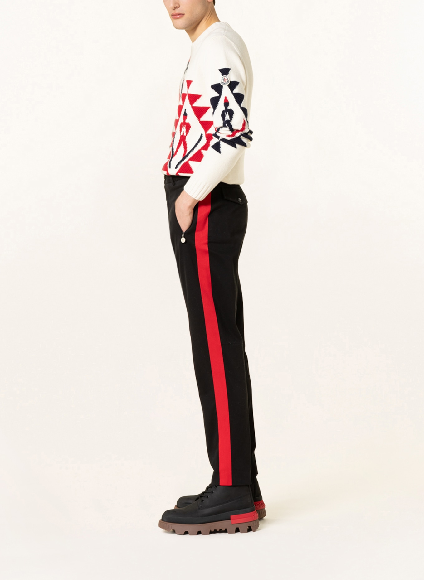 MONCLER Chinos, Color: BLACK/ RED (Image 4)