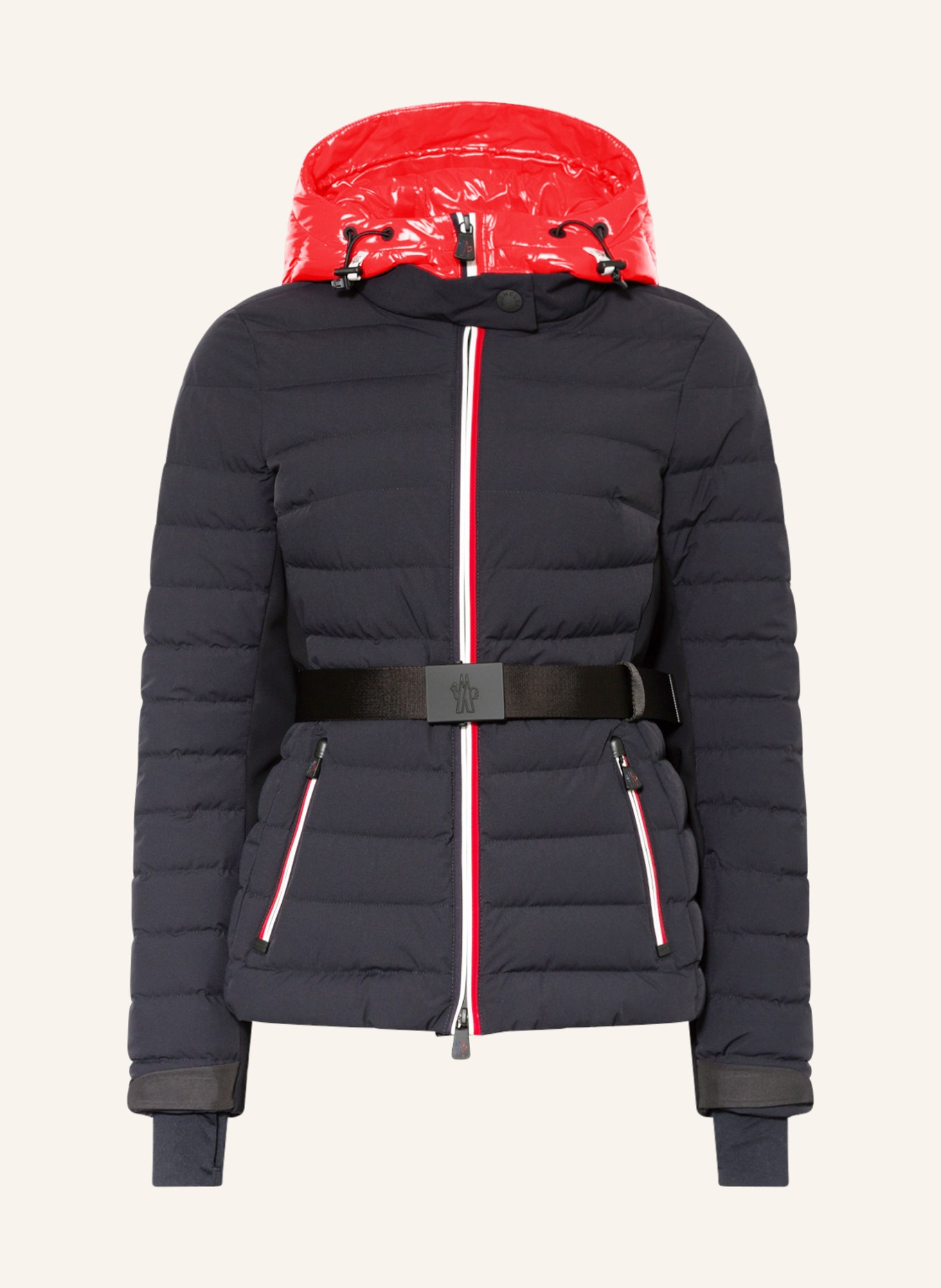 MONCLER GRENOBLE Hooded belted two-tone down ski suit