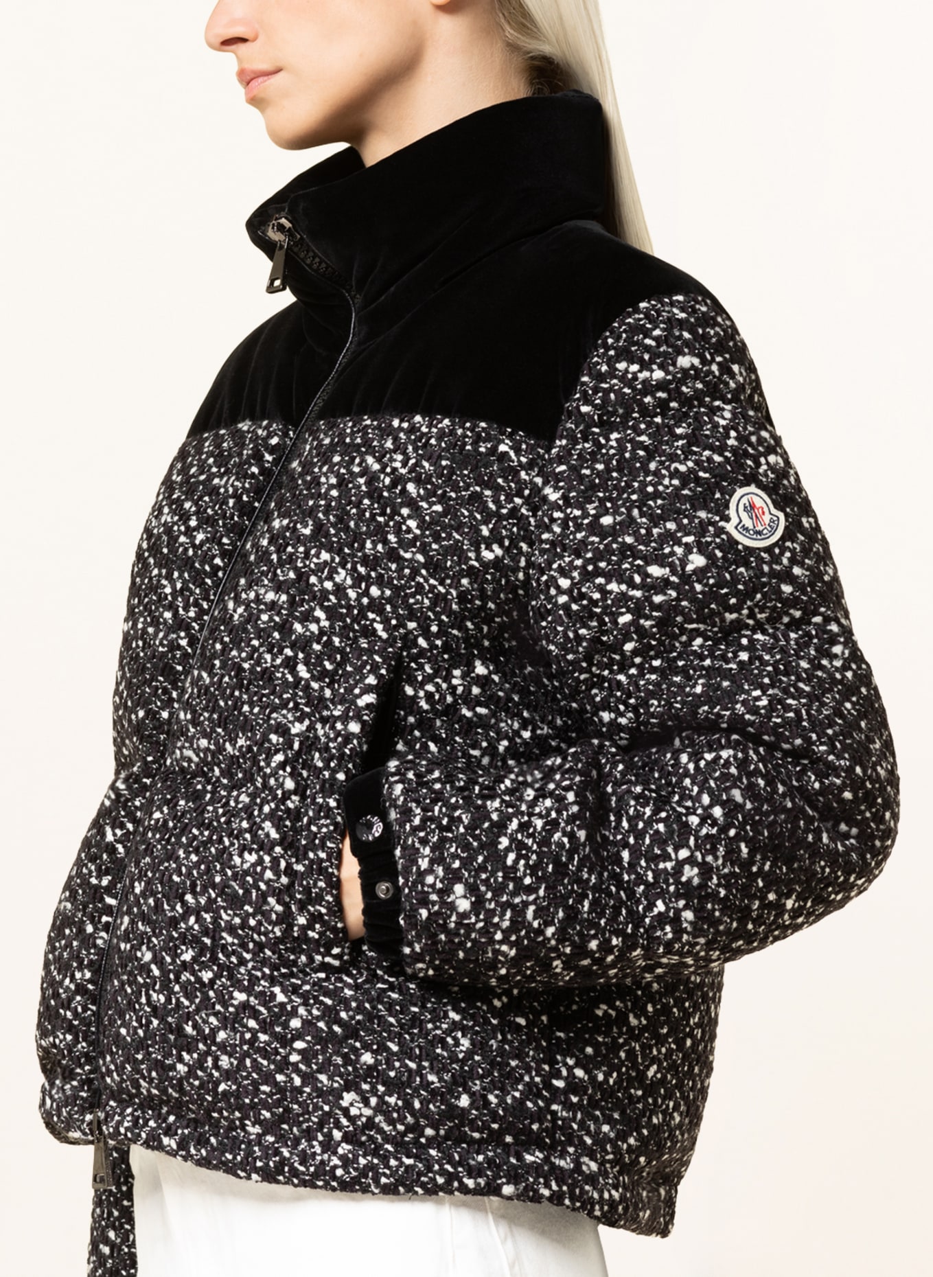 MONCLER Down jacket GIROTTE with tweed, Color: BLACK/ WHITE (Image 4)
