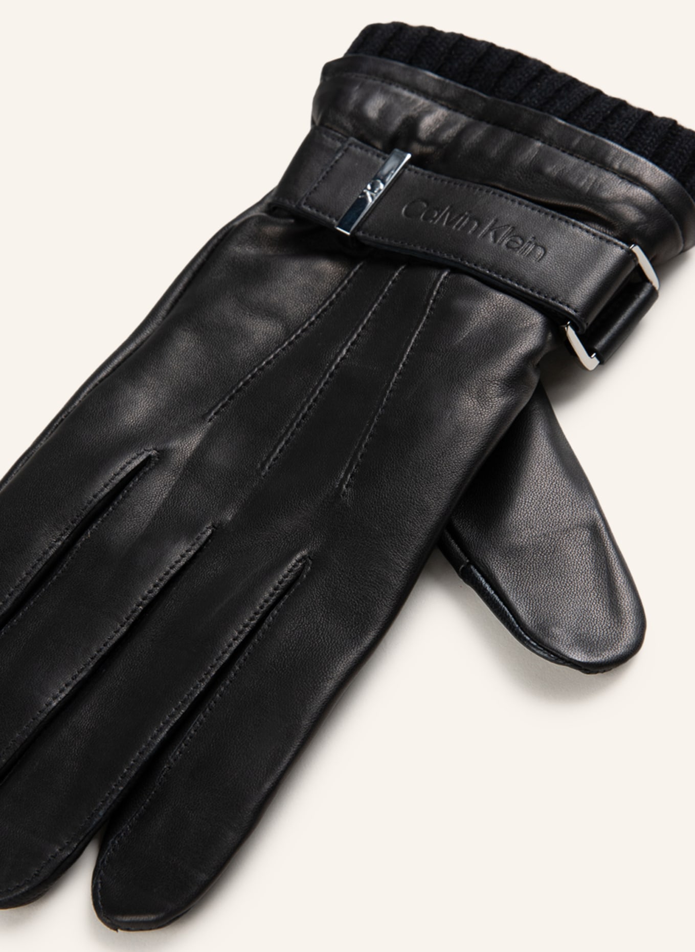 Calvin Klein Lederhandschuhe mit Touchscreen-Funktion, Farbe: SCHWARZ (Bild 2)