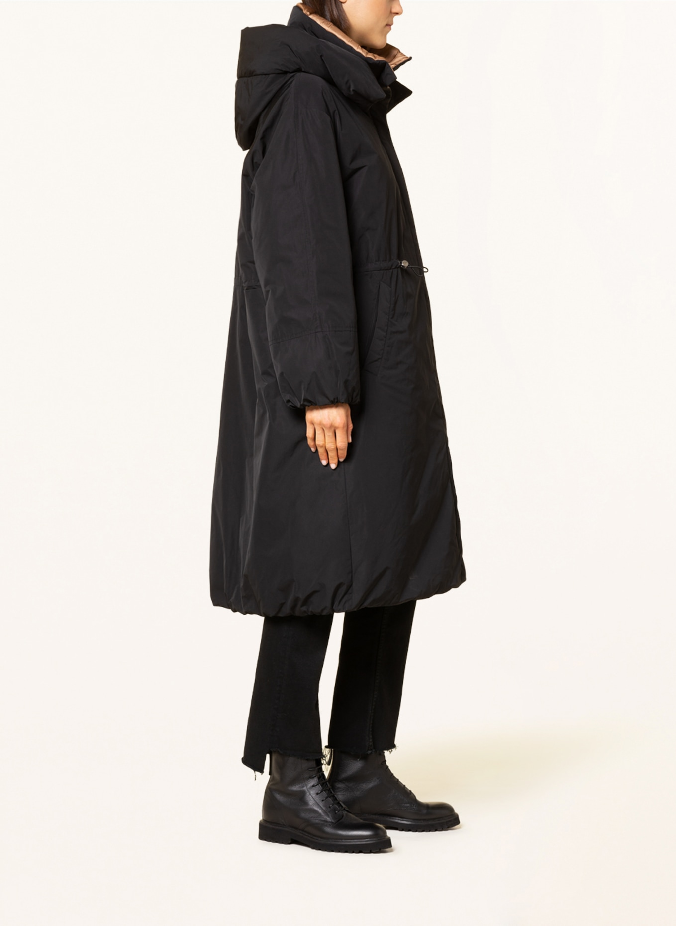 DUNO Oversized-Mantel mit abnehmbarer Kapuze, Farbe: SCHWARZ/ COGNAC (Bild 4)