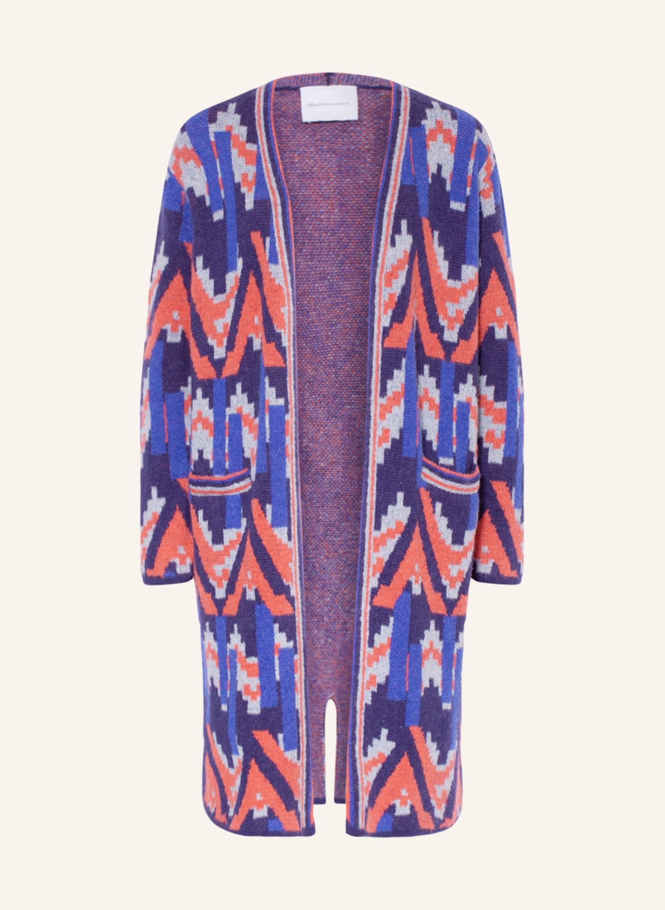 Delicatelove Knit cardigan ELLE with alpaca , Color: BLUE/ ORANGE/ GRAY (Image 1)