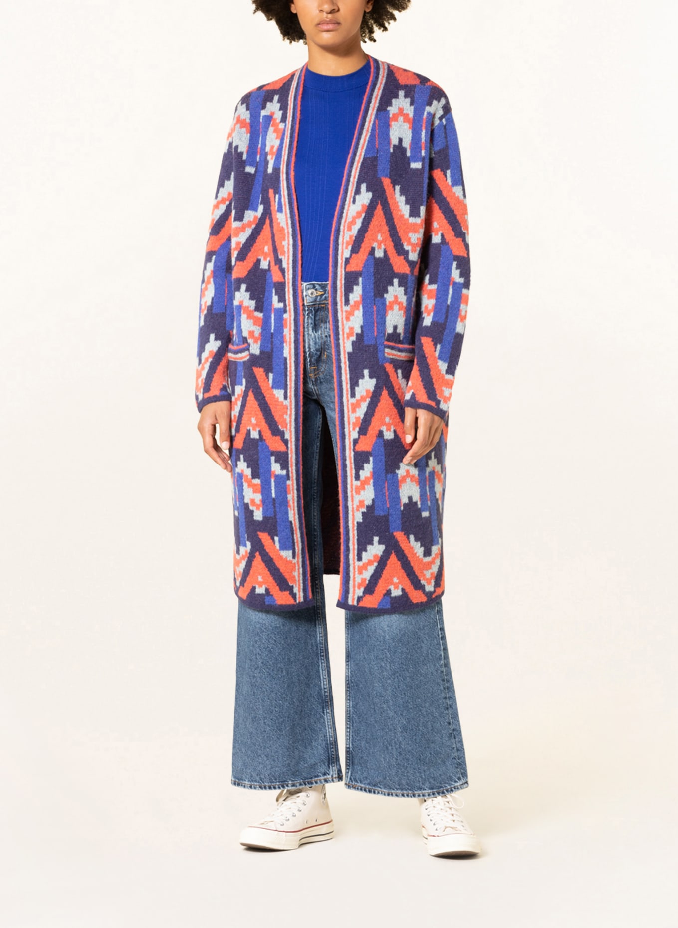 Delicatelove Knit cardigan ELLE with alpaca , Color: BLUE/ ORANGE/ GRAY (Image 2)