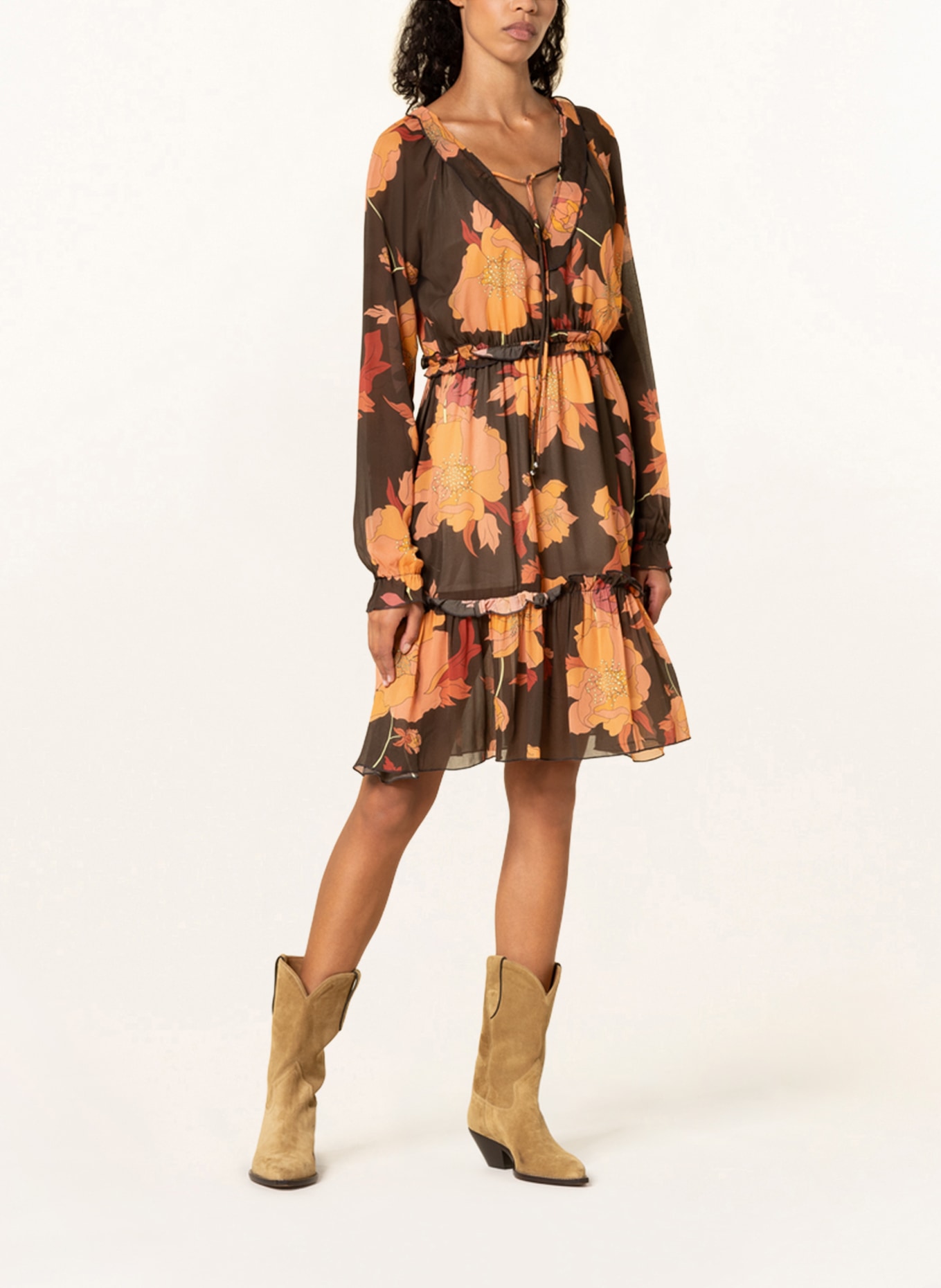 mint & mia Dress CHRISTINE with ruffles, Color: BROWN/ ORANGE (Image 2)