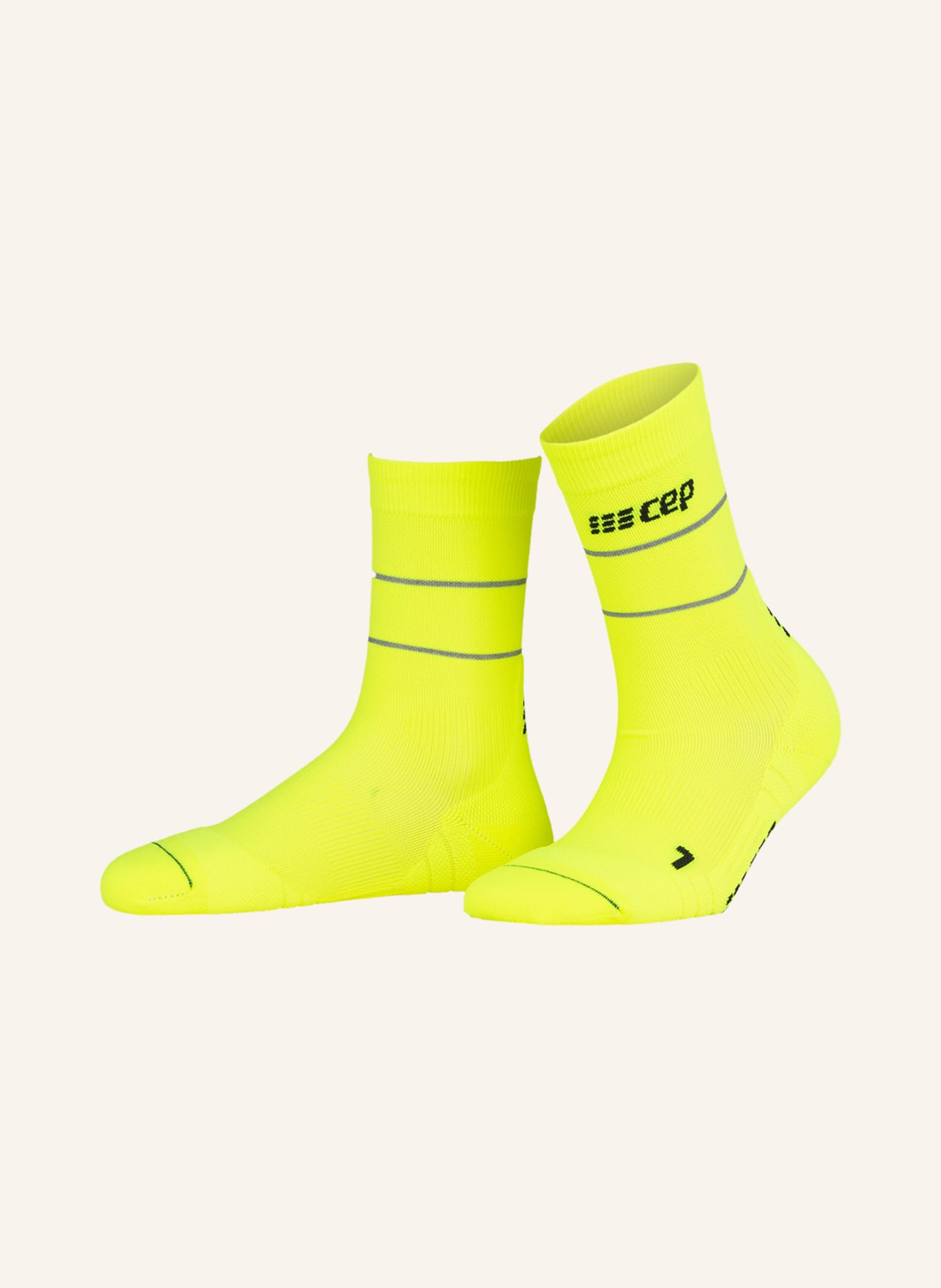 cep Running socks REFLECTIVE COMPRESSION MID CUT, Color: NEON YELLOW (Image 1)