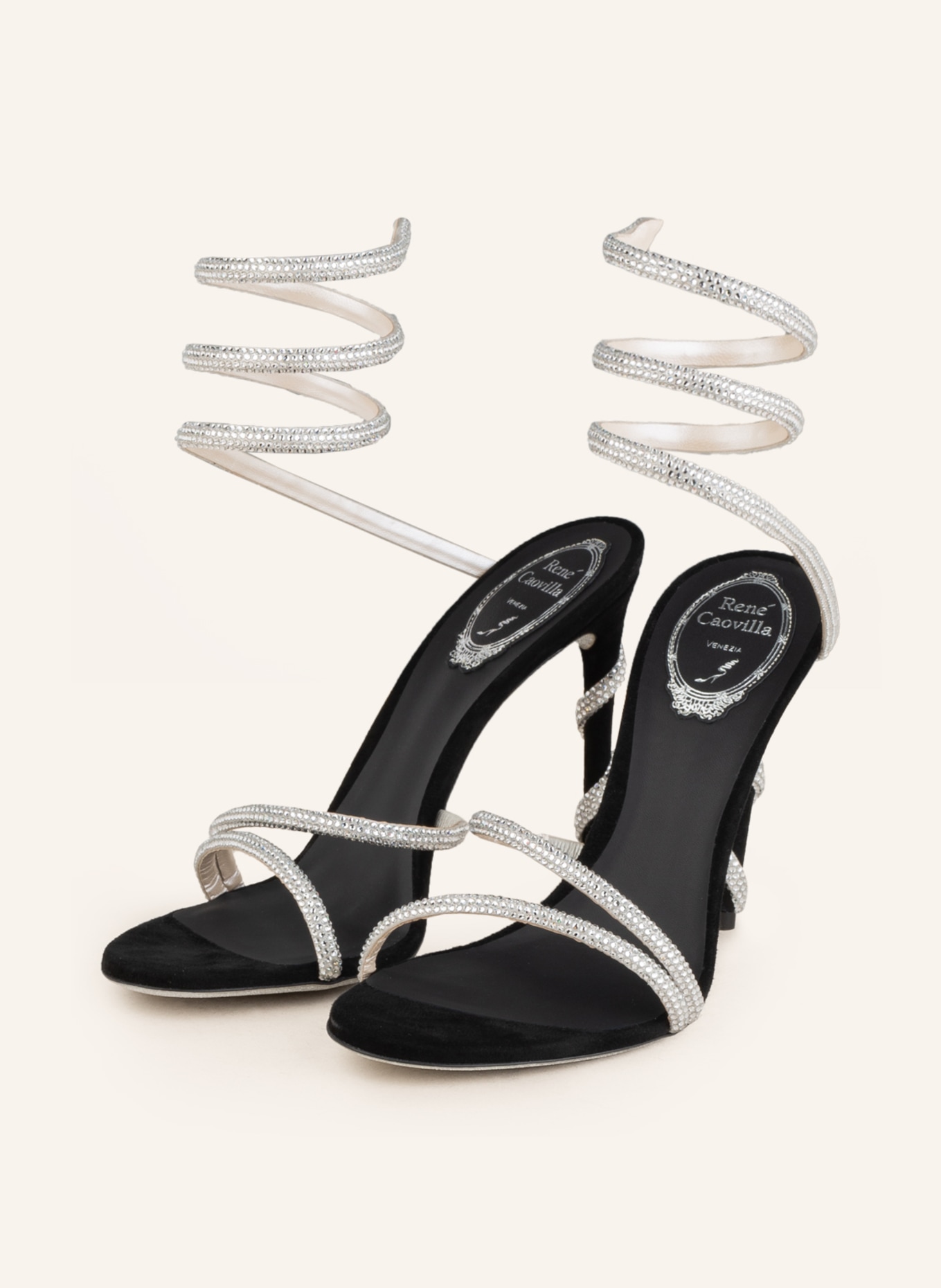 RENE CAOVILLA Sandals CLEO with decorative gems, Color: SILVER (Image 1)