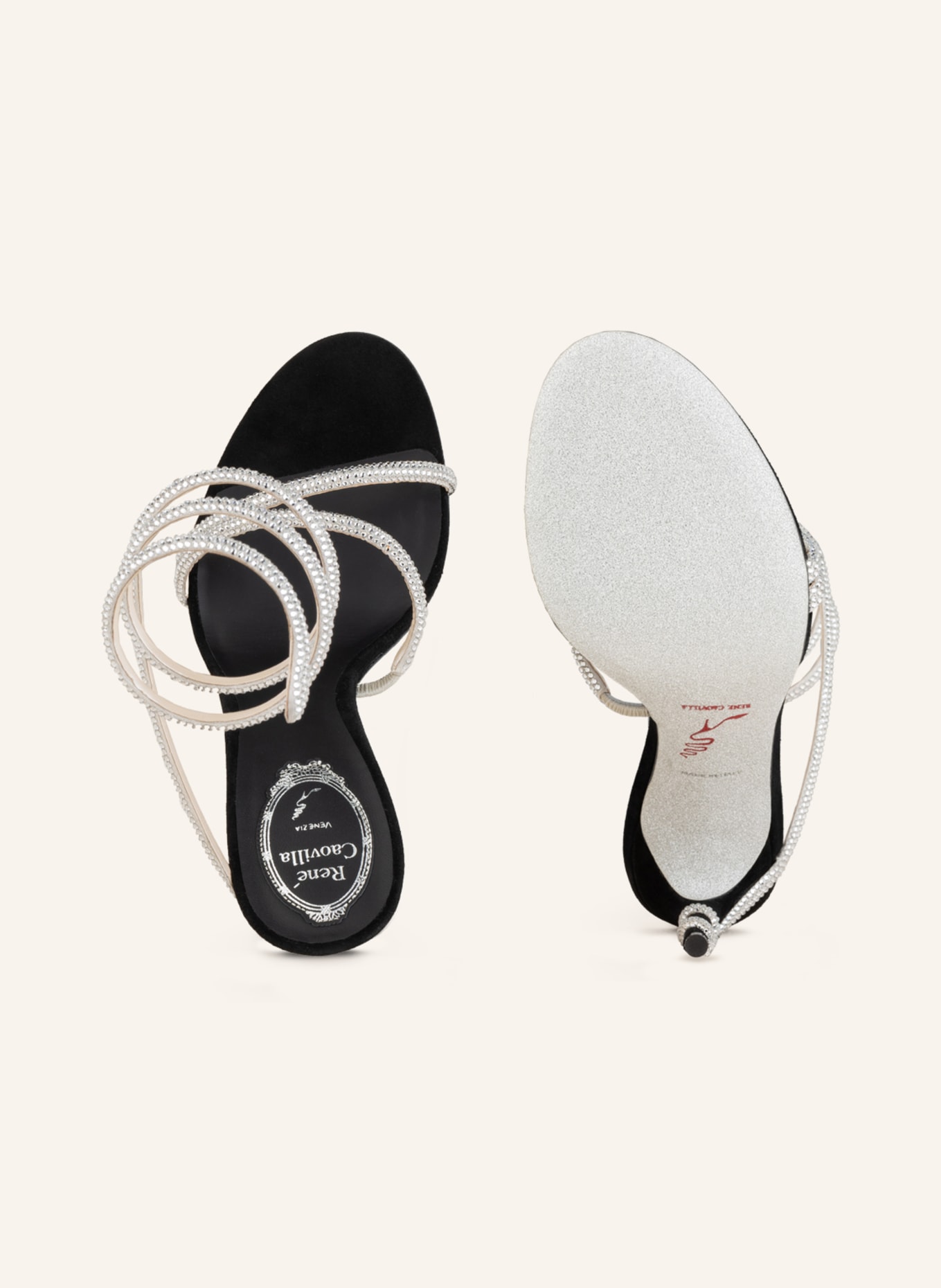 RENE CAOVILLA Sandálky CLEO s ozdobnými kamínky, Barva: STŘÍBRNÁ (Obrázek 5)