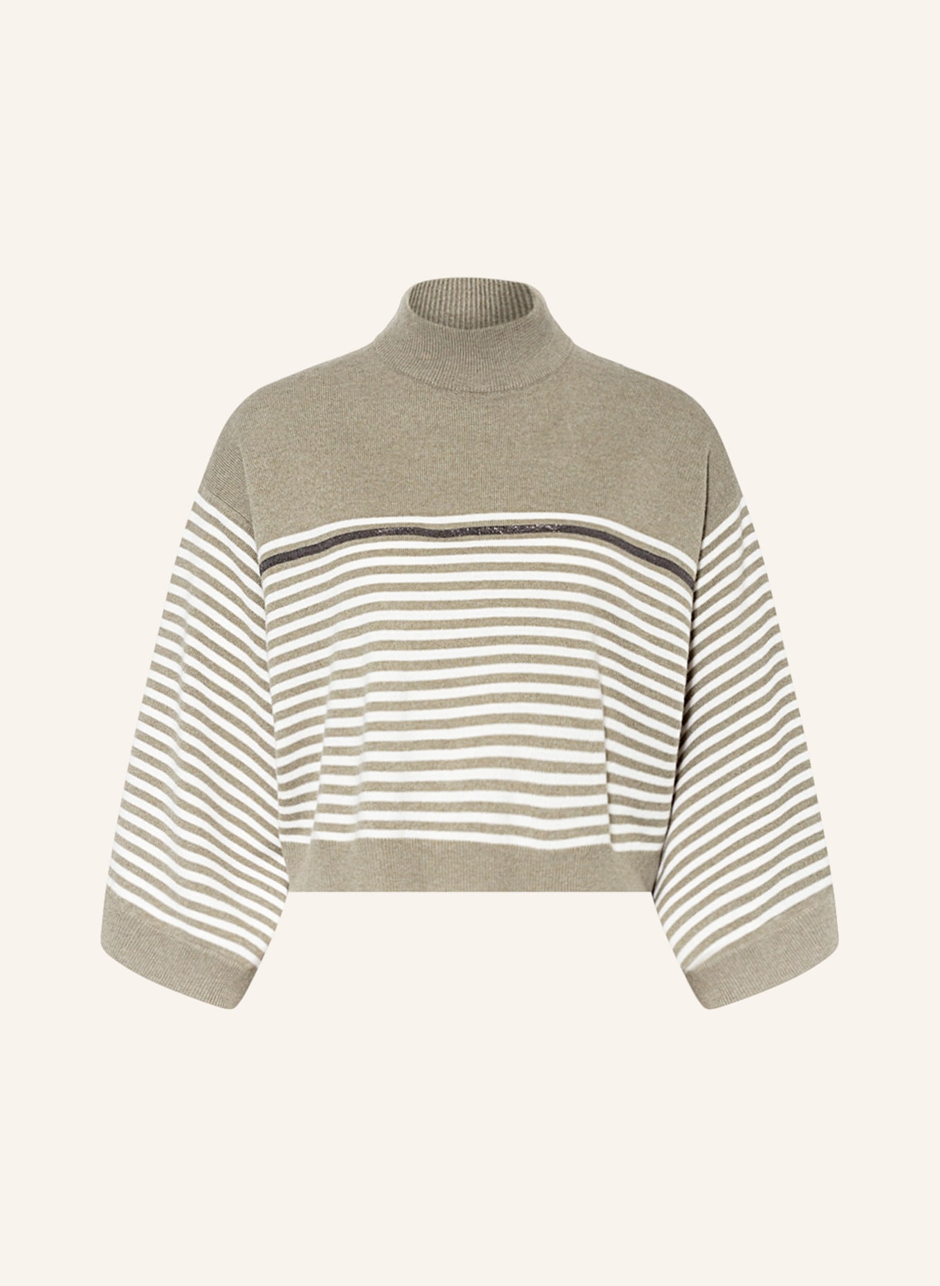 BRUNELLO CUCINELLI Krótki sweter z dodatkiem kaszmiru i ozdobnymi kamykami , Kolor: OLIWKOWY/ ECRU (Obrazek 1)