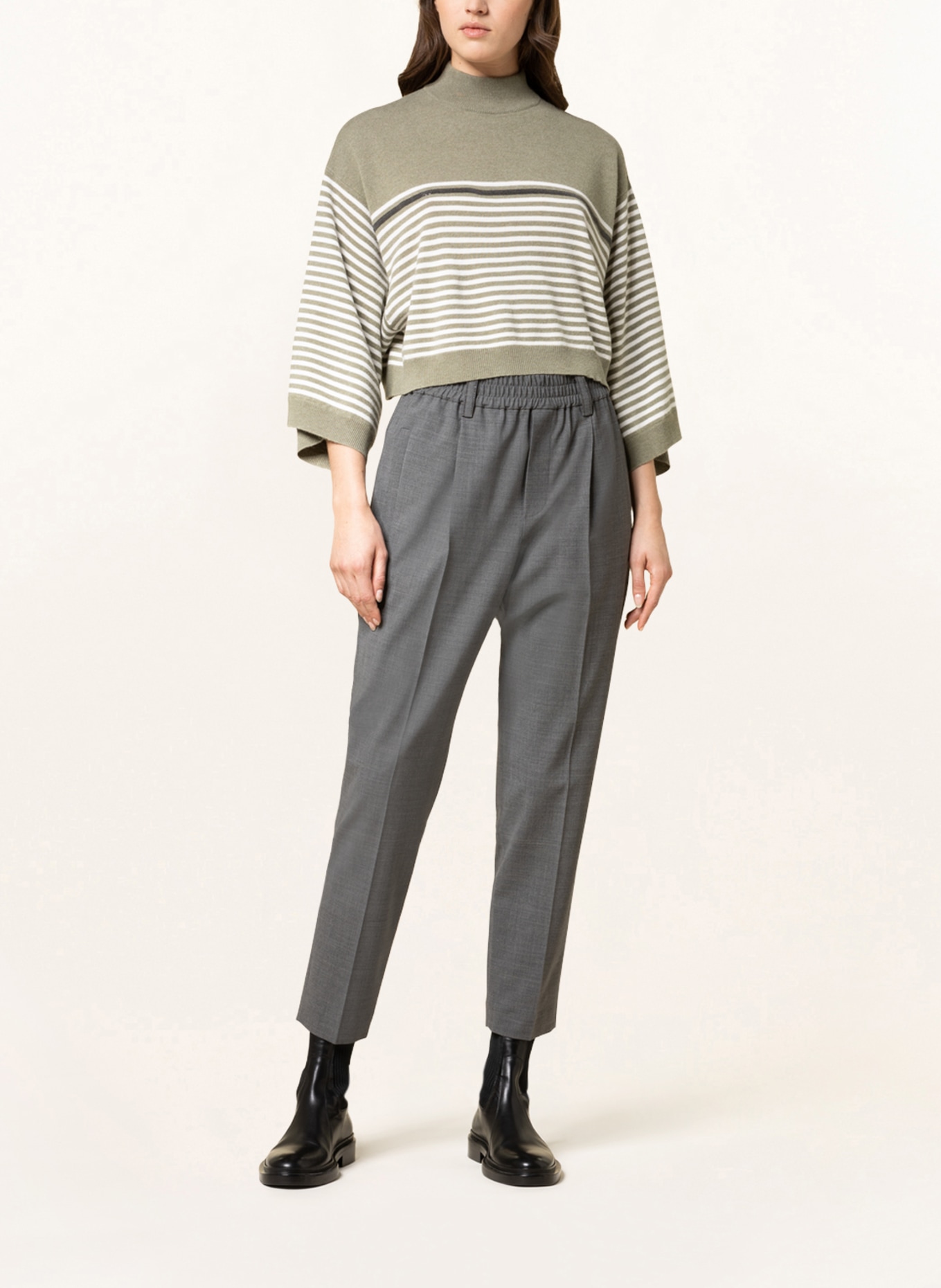 BRUNELLO CUCINELLI Cropped sweater with cashmere and decorative gems , Color: OLIVE/ ECRU (Image 2)