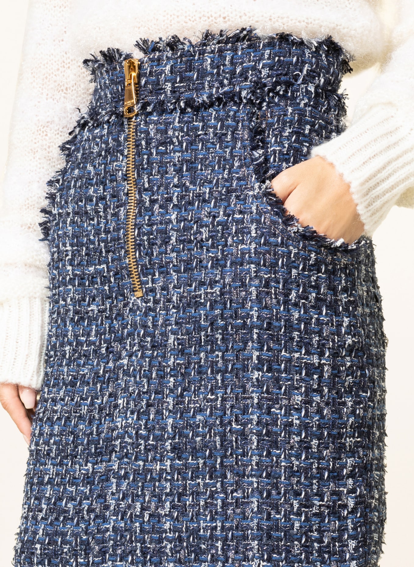 BALMAIN Spódnica z tweedu z błyszczącą przędzą, Kolor: NIEBIESKI (Obrazek 4)