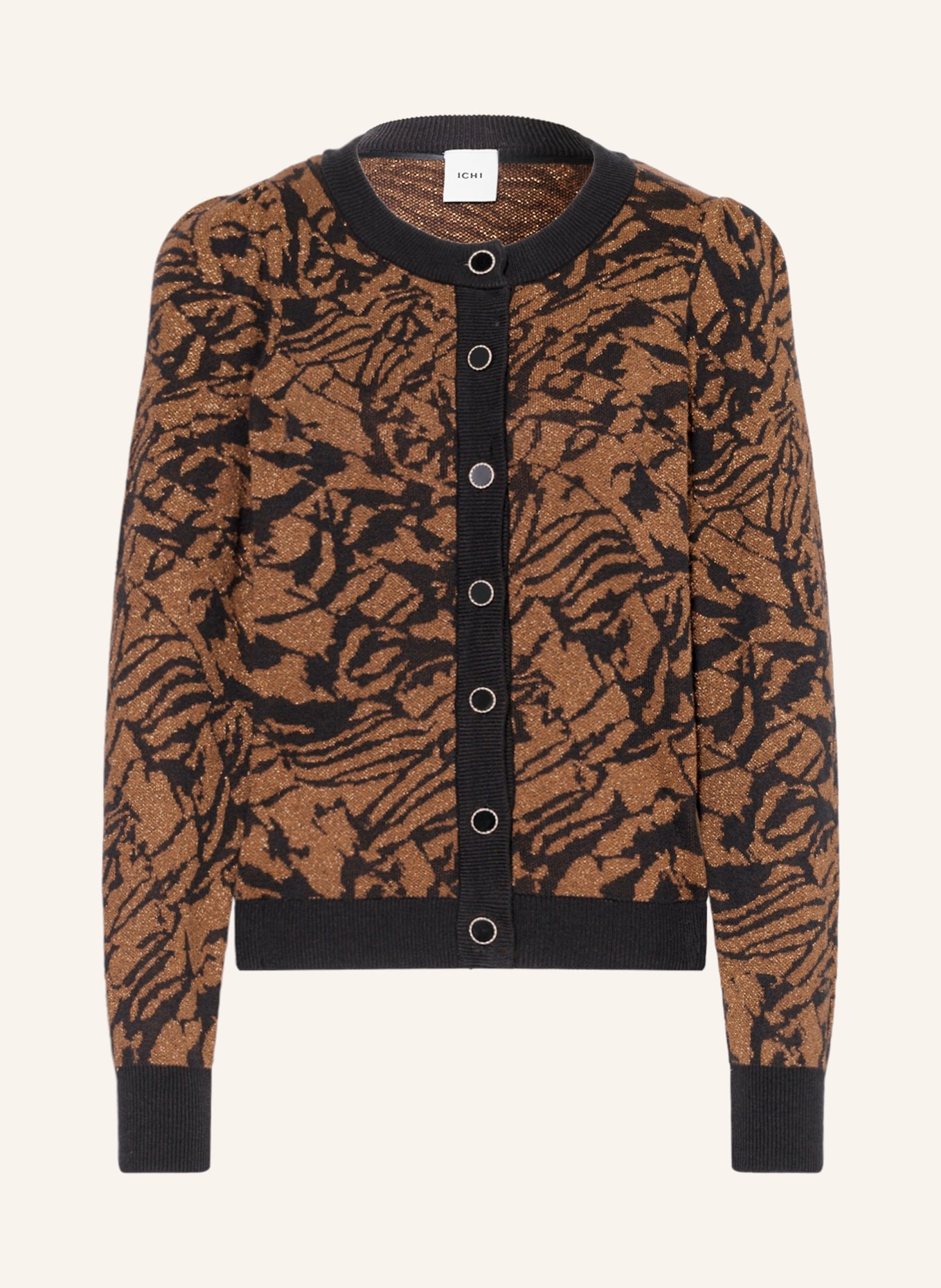 ICHI Cardigan IHMELEO with shiny yarn in black/ light brown