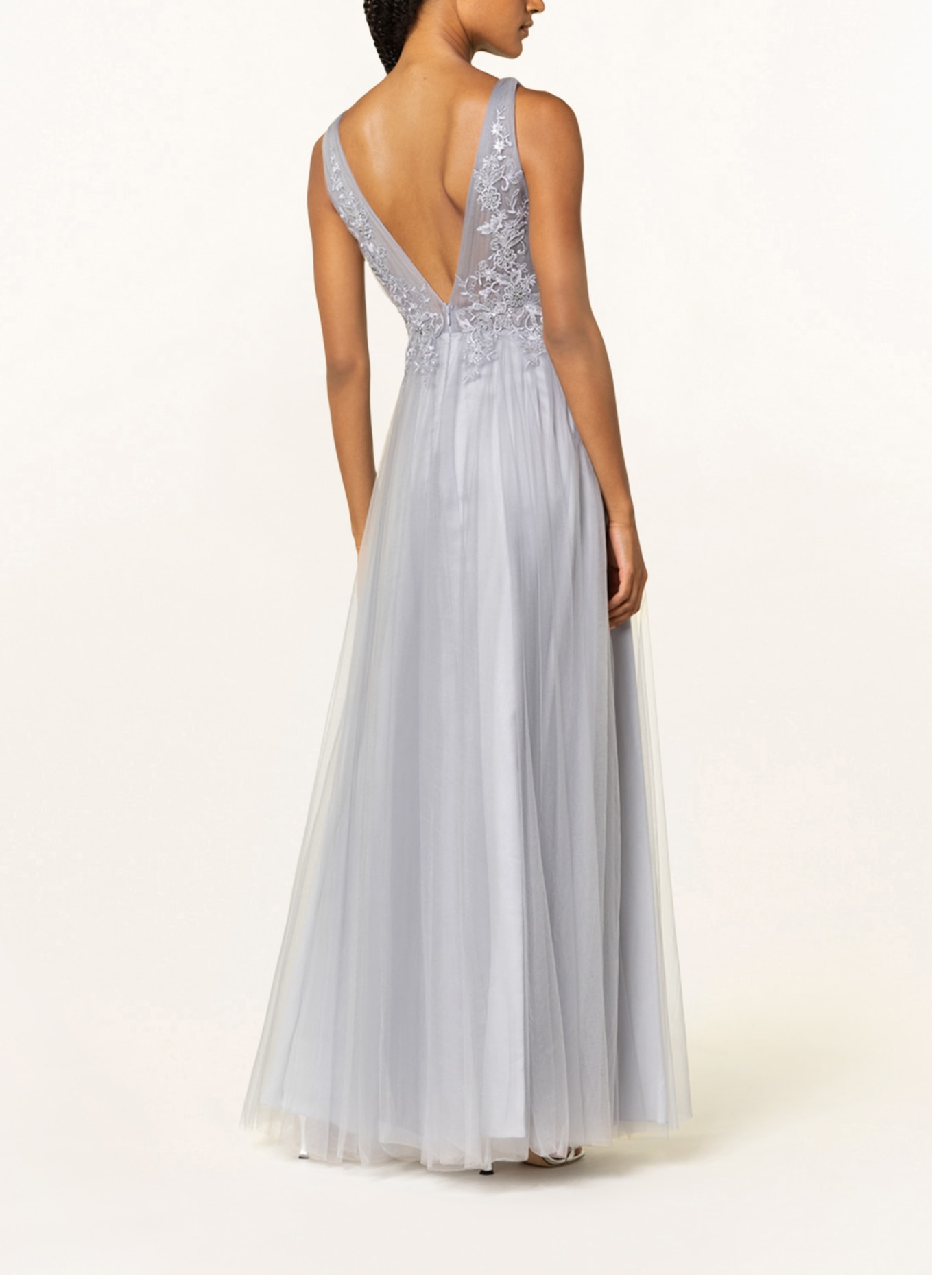 unique Evening dress with decorative gems and stole , Color: BLUE GRAY (Image 4)