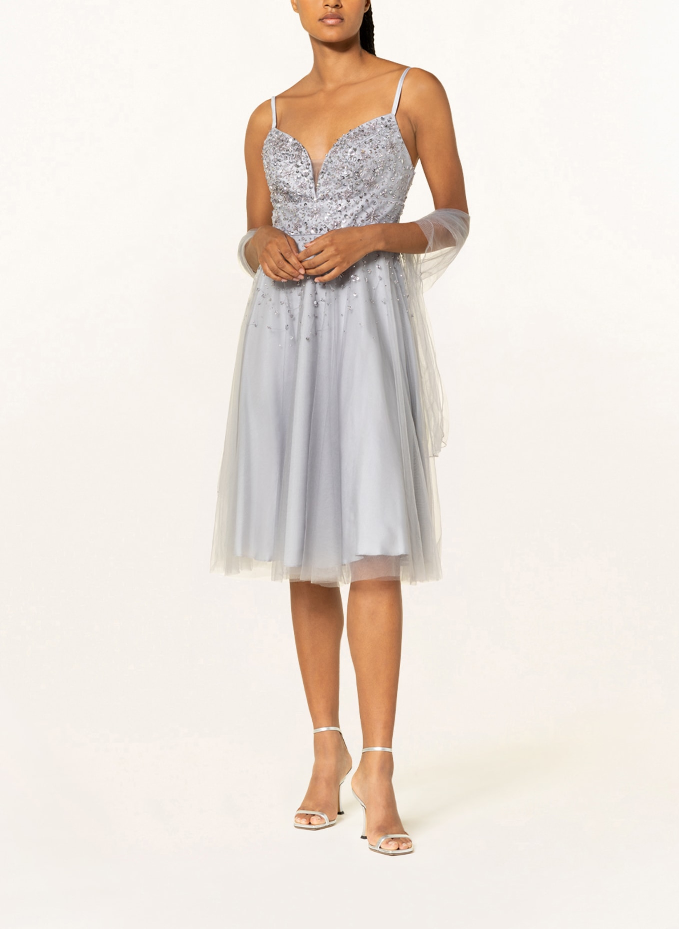 unique Cocktail dress with sequins and stole , Color: BLUE GRAY (Image 2)