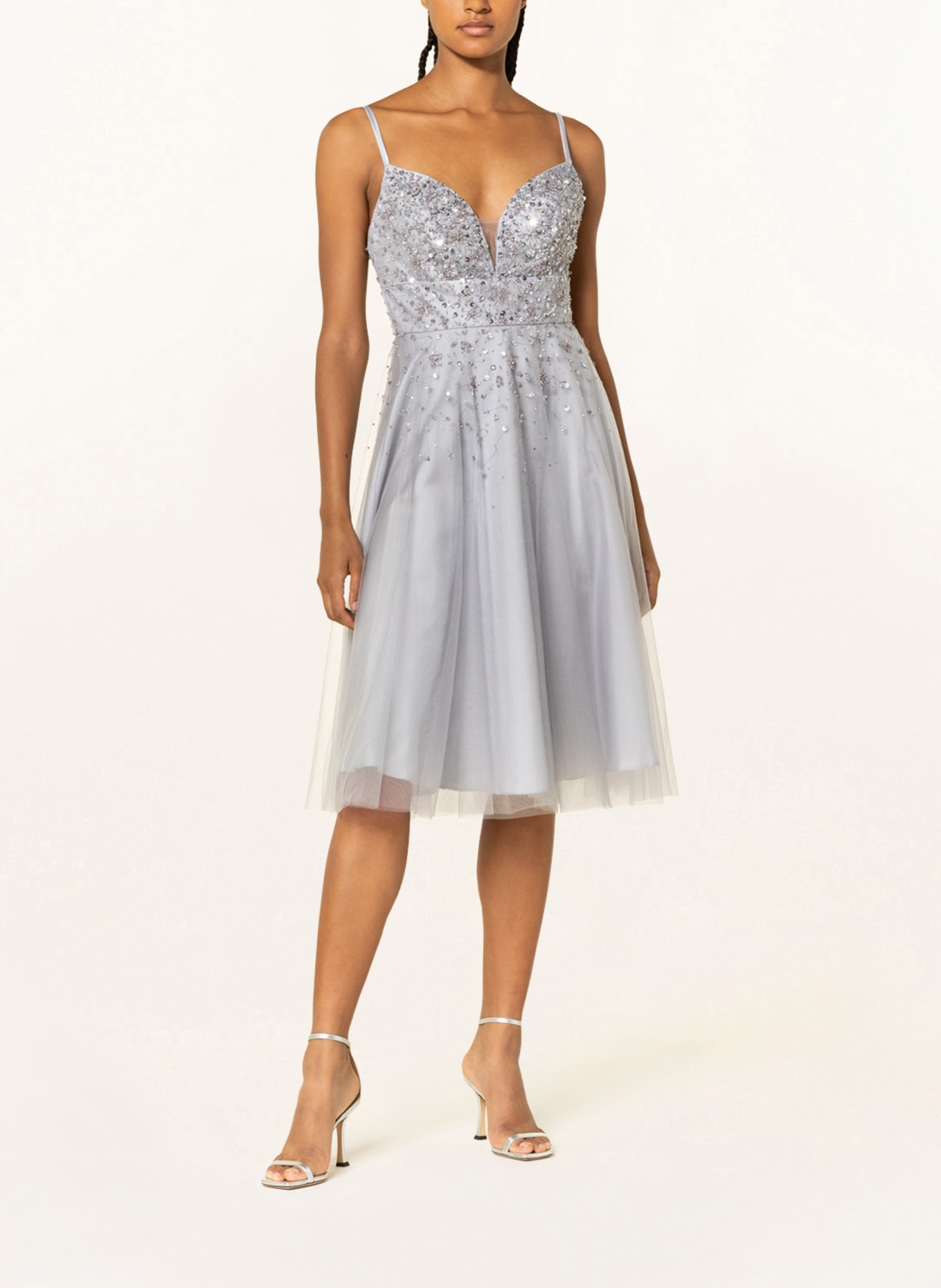unique Cocktail dress with sequins and stole , Color: BLUE GRAY (Image 3)