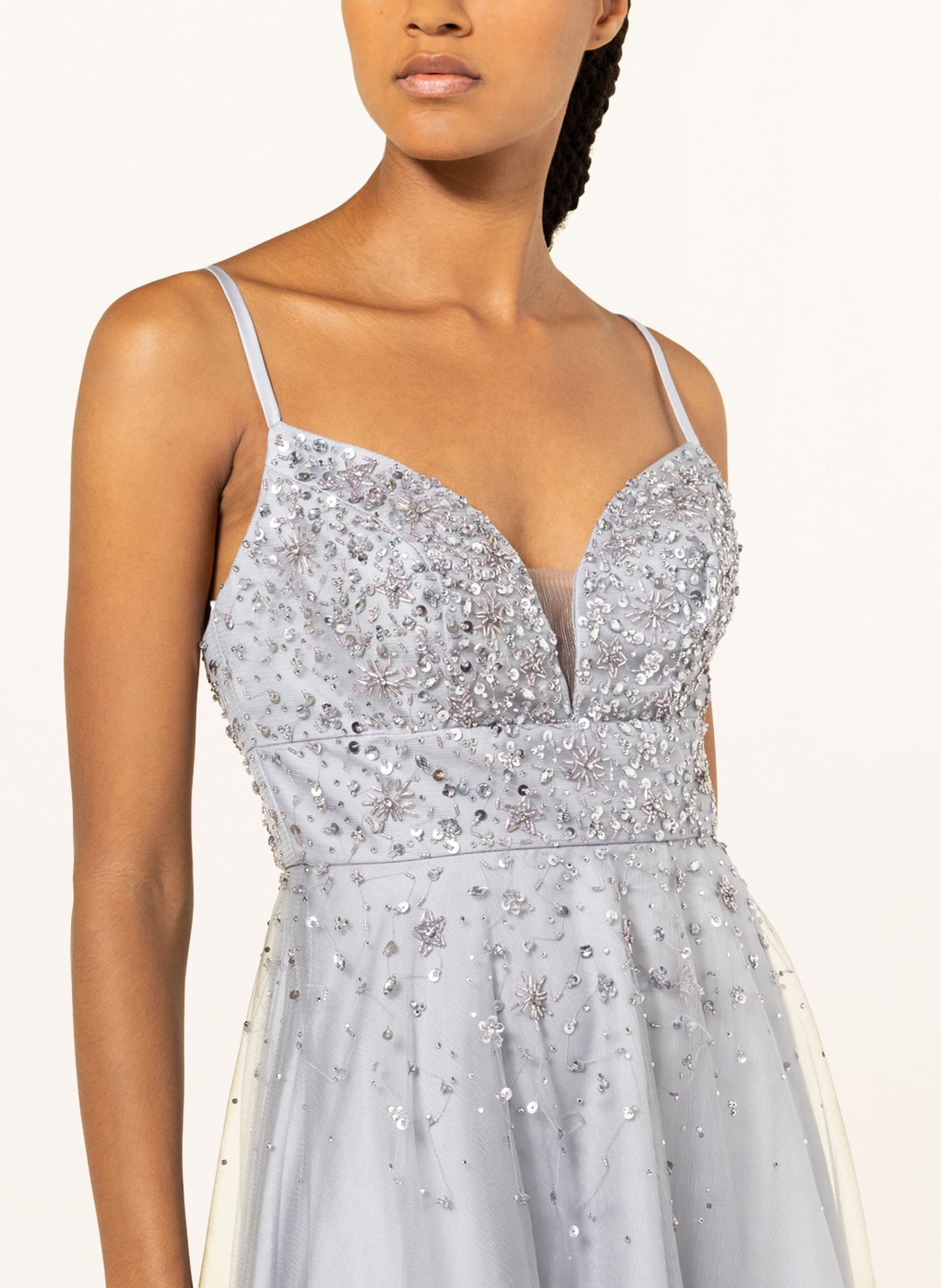 unique Cocktail dress with sequins and stole , Color: BLUE GRAY (Image 5)