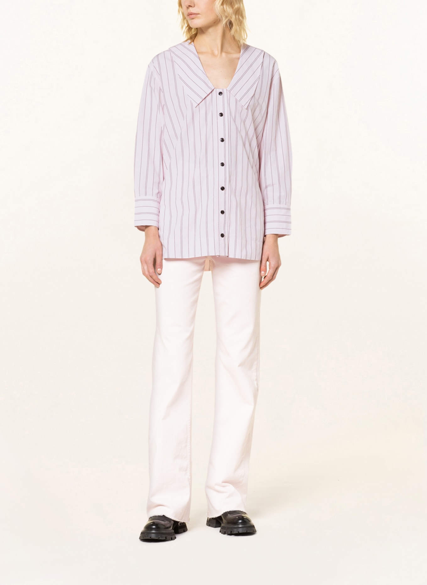 GANNI Oversized shirt blouse, Color: LIGHT PINK/ BROWN (Image 2)