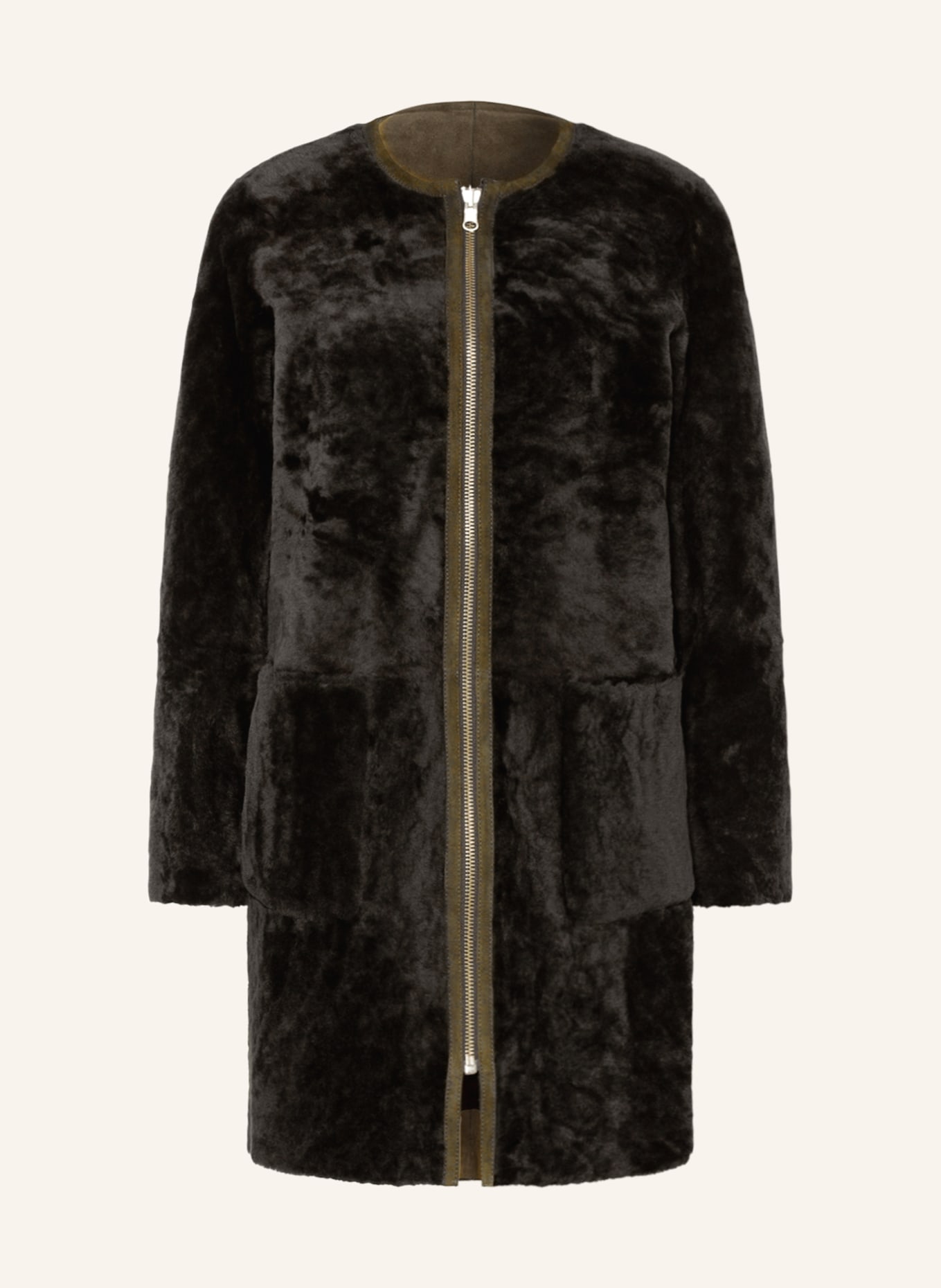 MRS & HUGS Oboustranný kabát z jehněčí kožešiny , Barva: KHAKI (Obrázek 1)