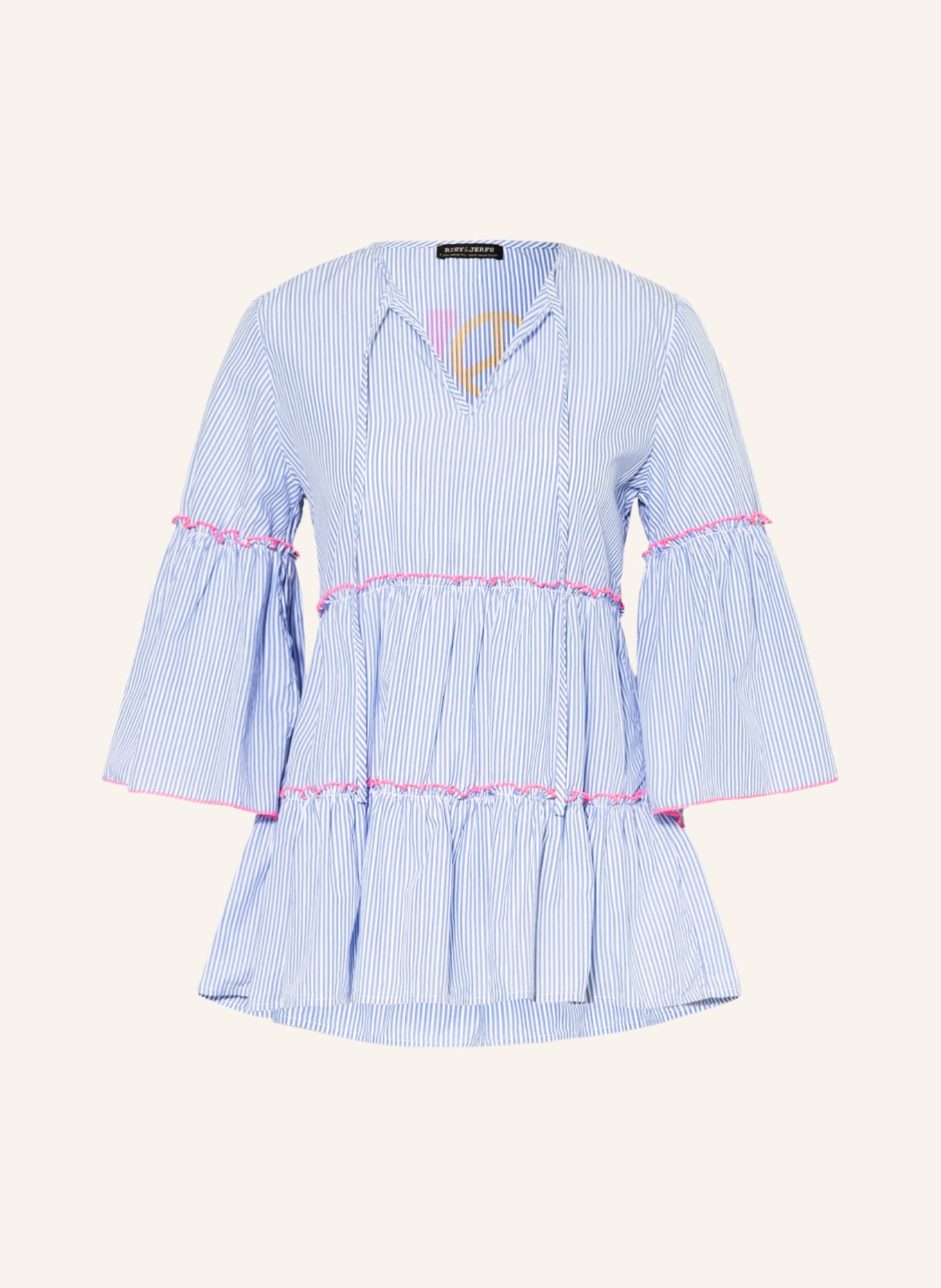 RISY & JERFS Shirt blouse MACAU With 3/4 sleeves , Color: WHITE/ LIGHT BLUE/ NEON PINK (Image 1)