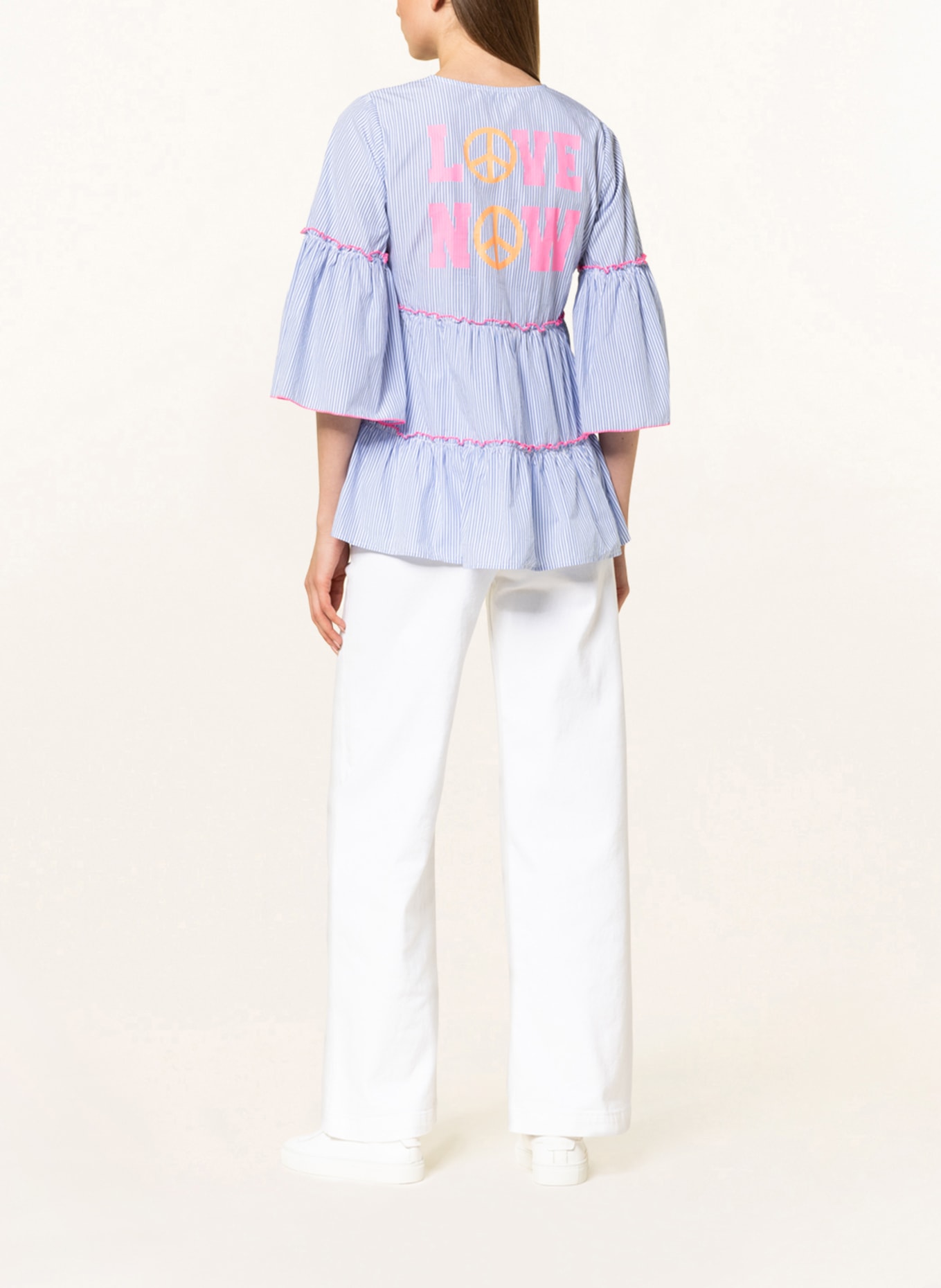 RISY & JERFS Shirt blouse MACAU With 3/4 sleeves , Color: WHITE/ LIGHT BLUE/ NEON PINK (Image 3)