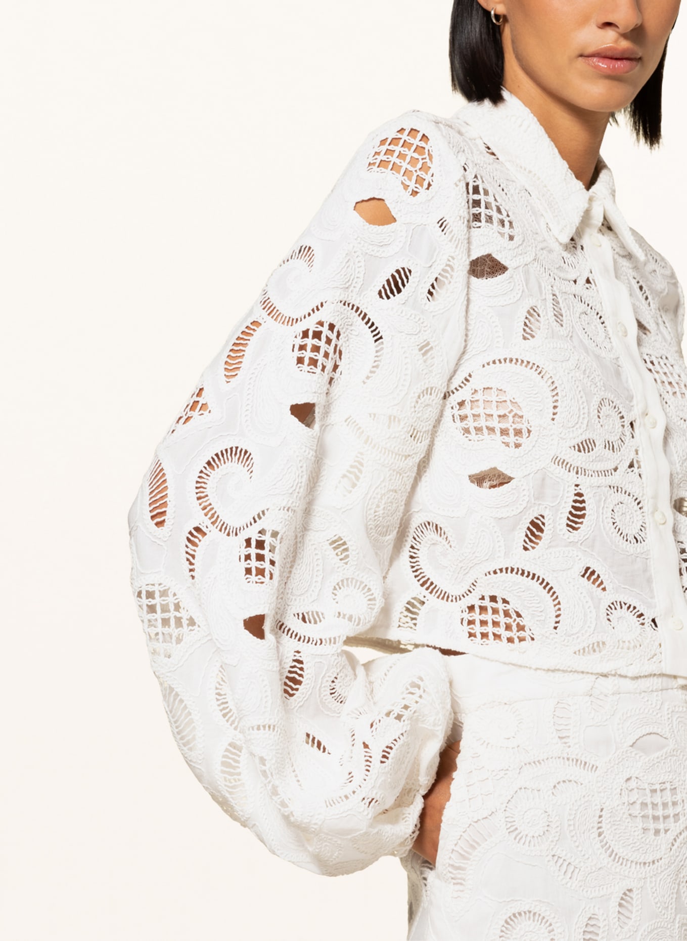 DOROTHEE SCHUMACHER Cropped shirt blouse in crochet lace, Color: WHITE (Image 4)