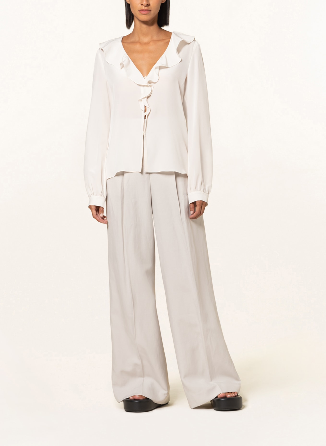 DOROTHEE SCHUMACHER Shirt blouse in silk with frills: CREAM