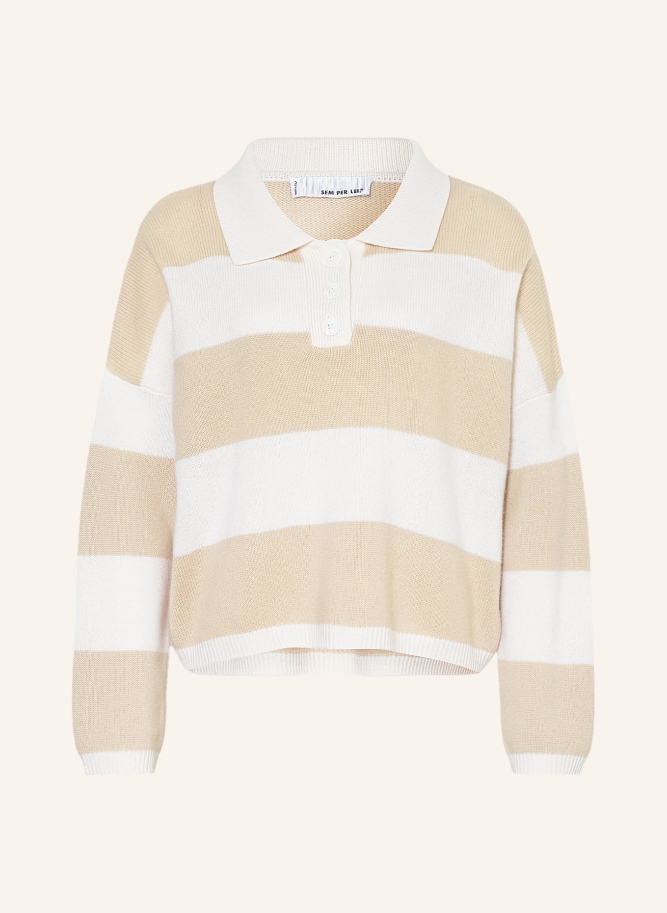 SEM PER LEI Strick-Poloshirt mit Cashmere, Farbe: CREME/ BEIGE (Bild 1)