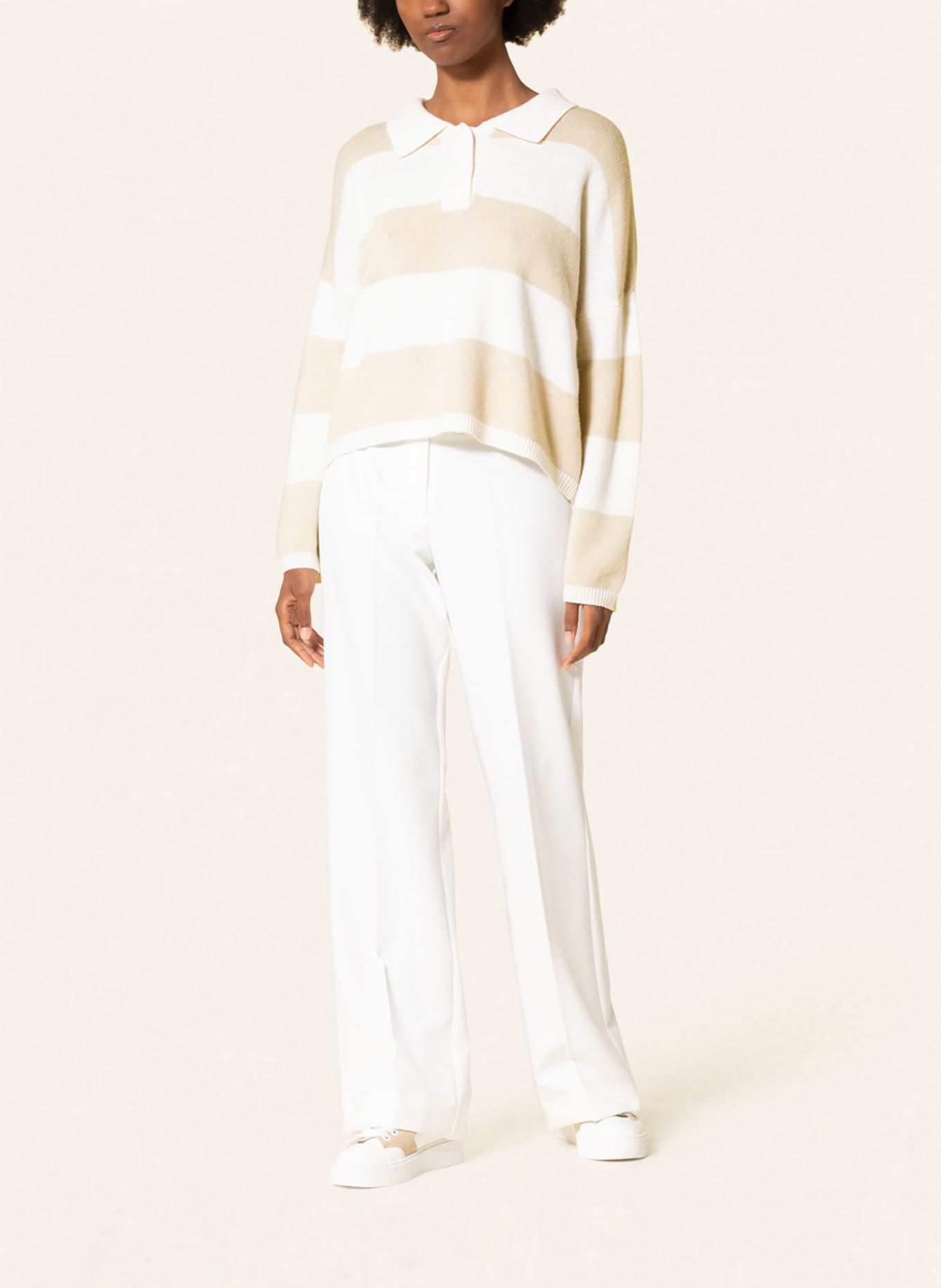 SEM PER LEI Strick-Poloshirt mit Cashmere, Farbe: CREME/ BEIGE (Bild 2)