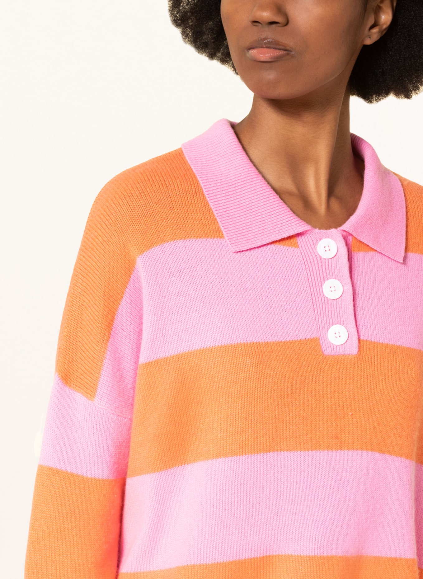 SEM PER LEI Strick-Poloshirt mit Cashmere in orange/ rosa
