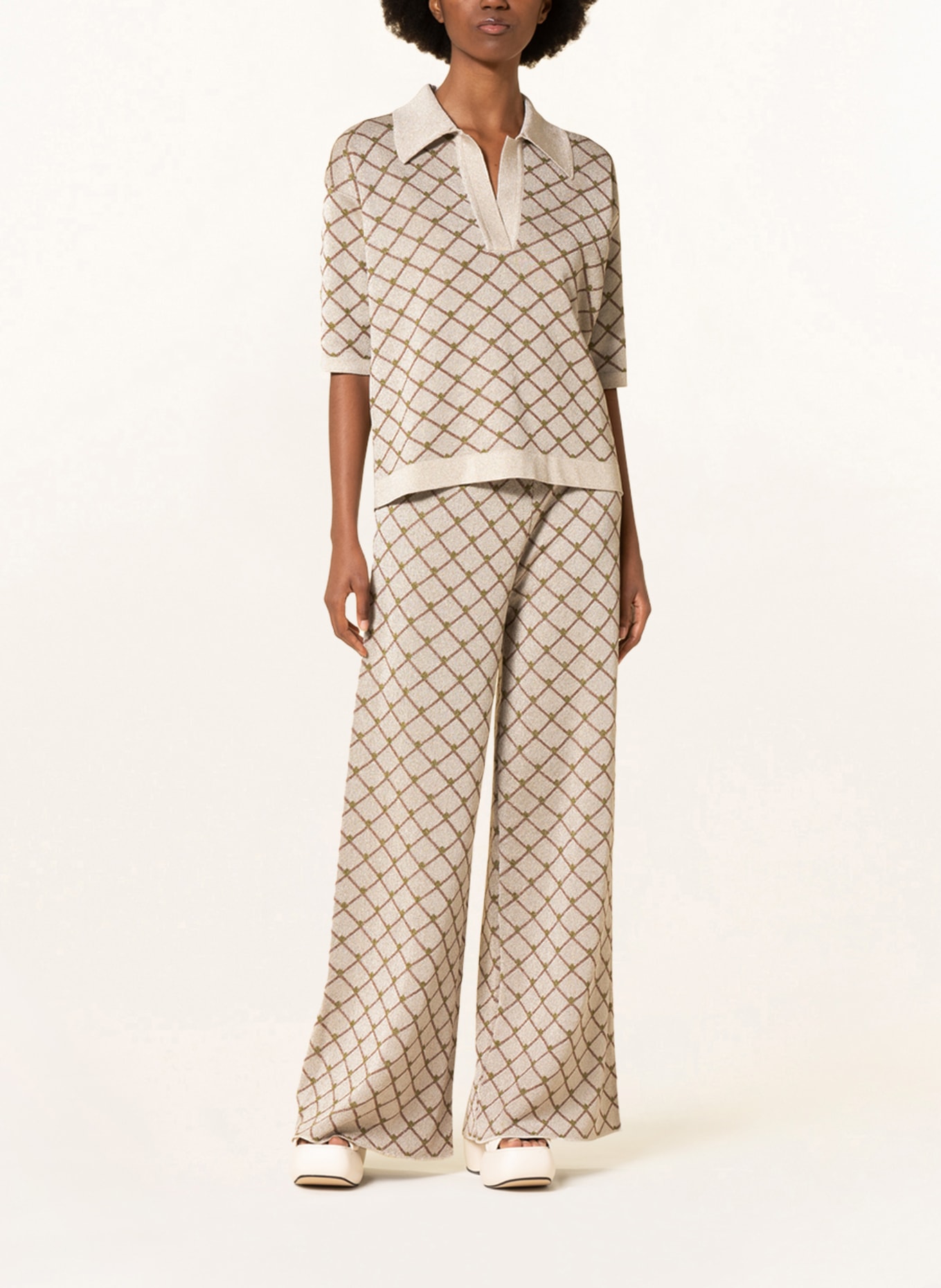 SEM PER LEI Knit trousers with glitter thread, Color: CREAM/ LIGHT BROWN (Image 2)