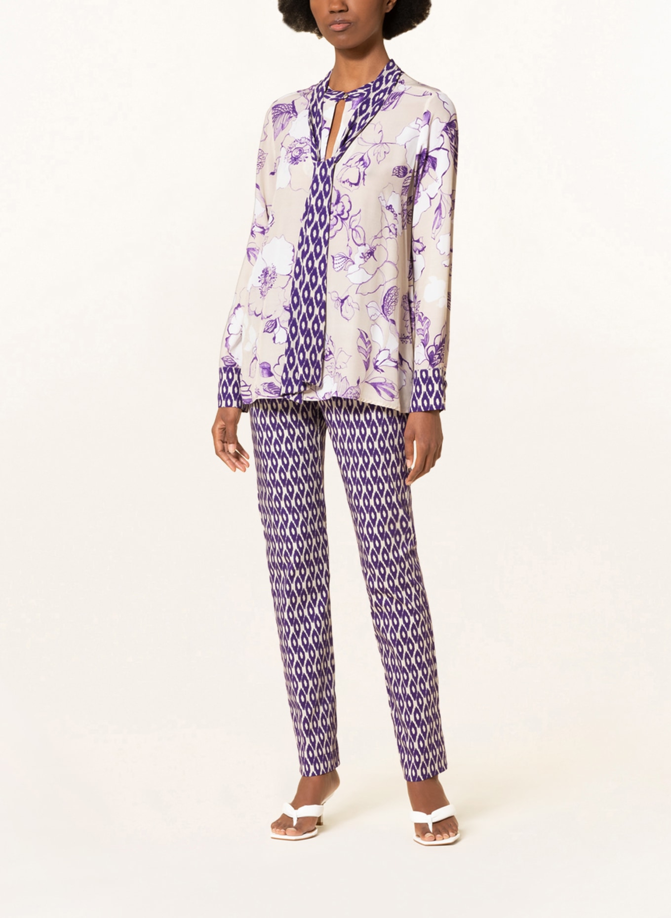 SEM PER LEI Bow-tie blouse, Color: CREAM/ DARK PURPLE (Image 2)