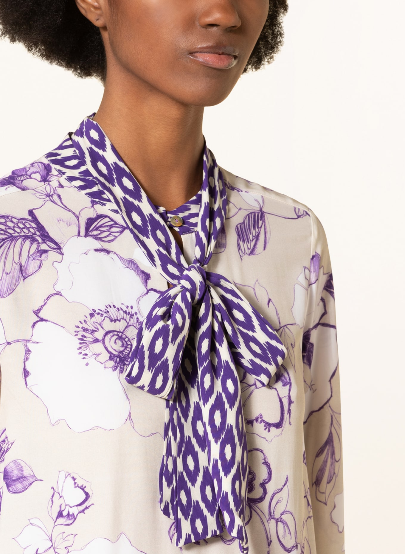 SEM PER LEI Bow-tie blouse, Color: CREAM/ DARK PURPLE (Image 4)