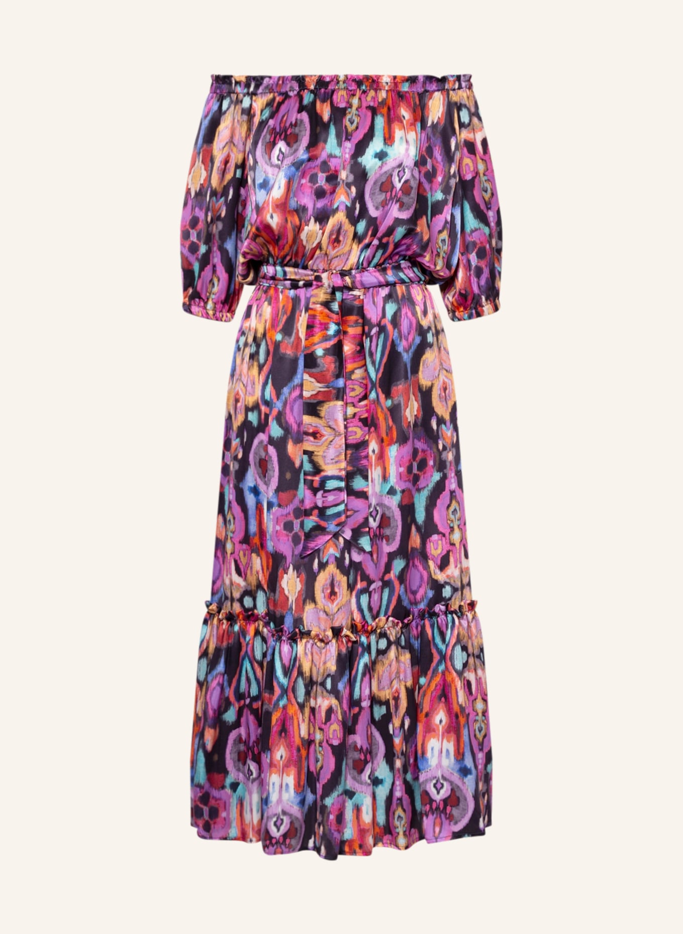 ANNA's Sukienka z odkrytymi ramionami z jedwabiu, Kolor: CZARNY/ TURKUSOWY/ LILA (Obrazek 1)
