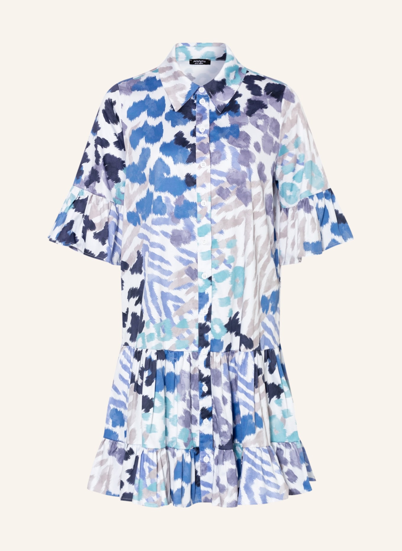 ANNA's Shirt dress with 3/4 sleeves, Color: DARK BLUE/ TURQUOISE/ WHITE (Image 1)