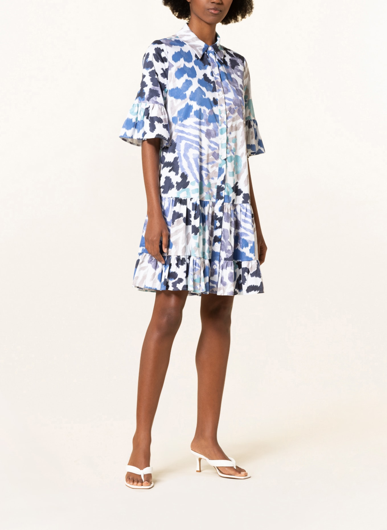 ANNA's Shirt dress with 3/4 sleeves, Color: DARK BLUE/ TURQUOISE/ WHITE (Image 2)