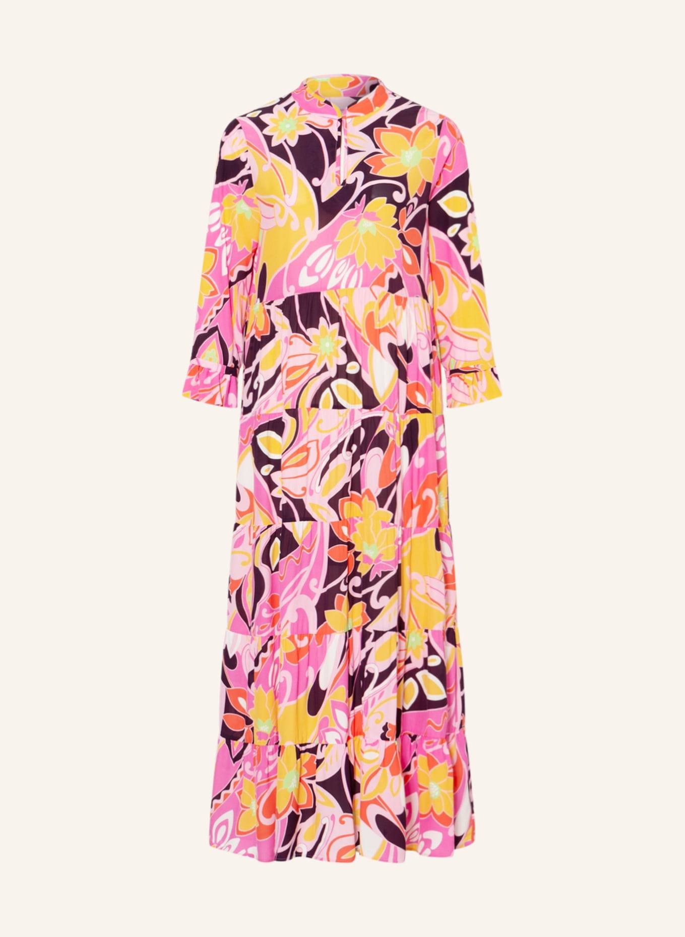ANNA's Dress with 3/4 sleeves, Color: DARK YELLOW/ PINK/ ORANGE (Image 1)
