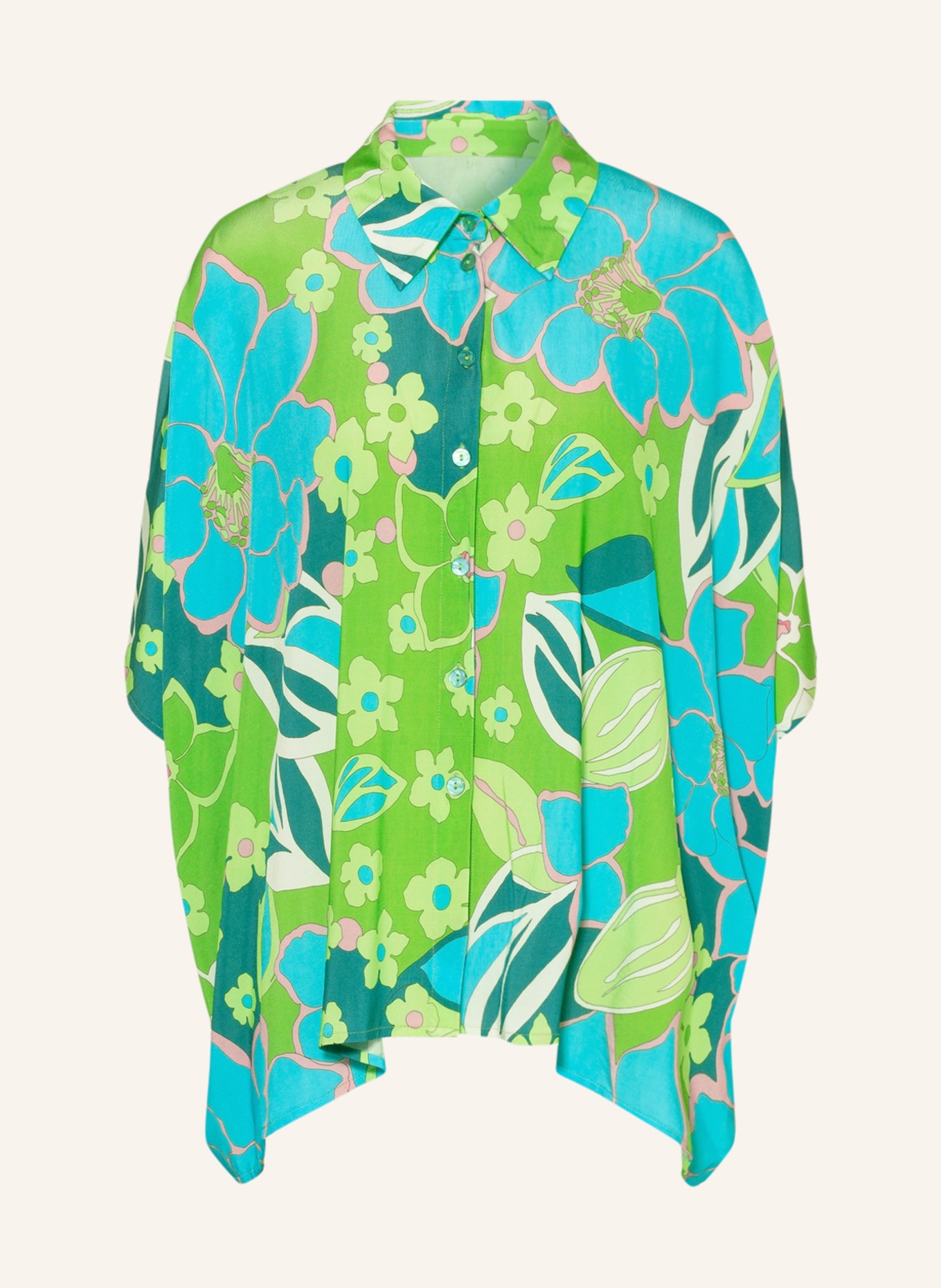 ANNA's Oversized shirt blouse made of jersey, Color: GREEN/ TURQUOISE/ TEAL (Image 1)