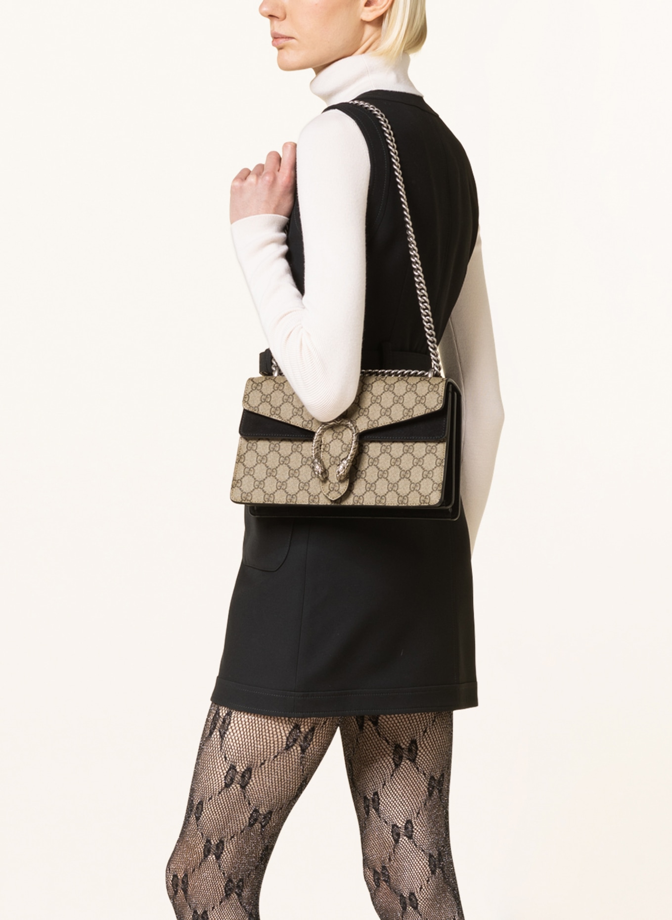 Gucci Dionysus GG Supreme Beige Ebony Leather Small Shoulder Bag